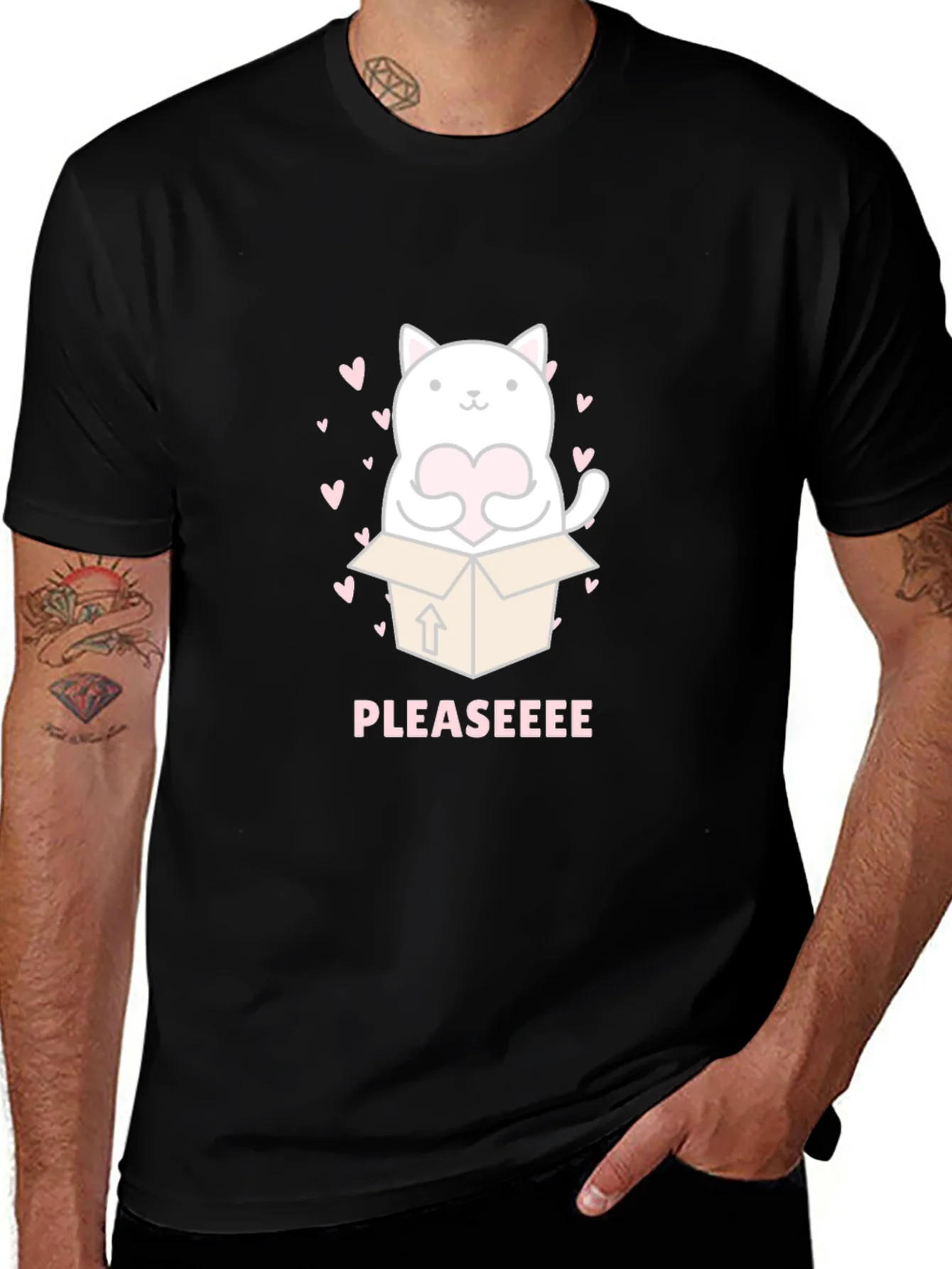 Cute Cat in Box Graphic Tee - Pleaseeee