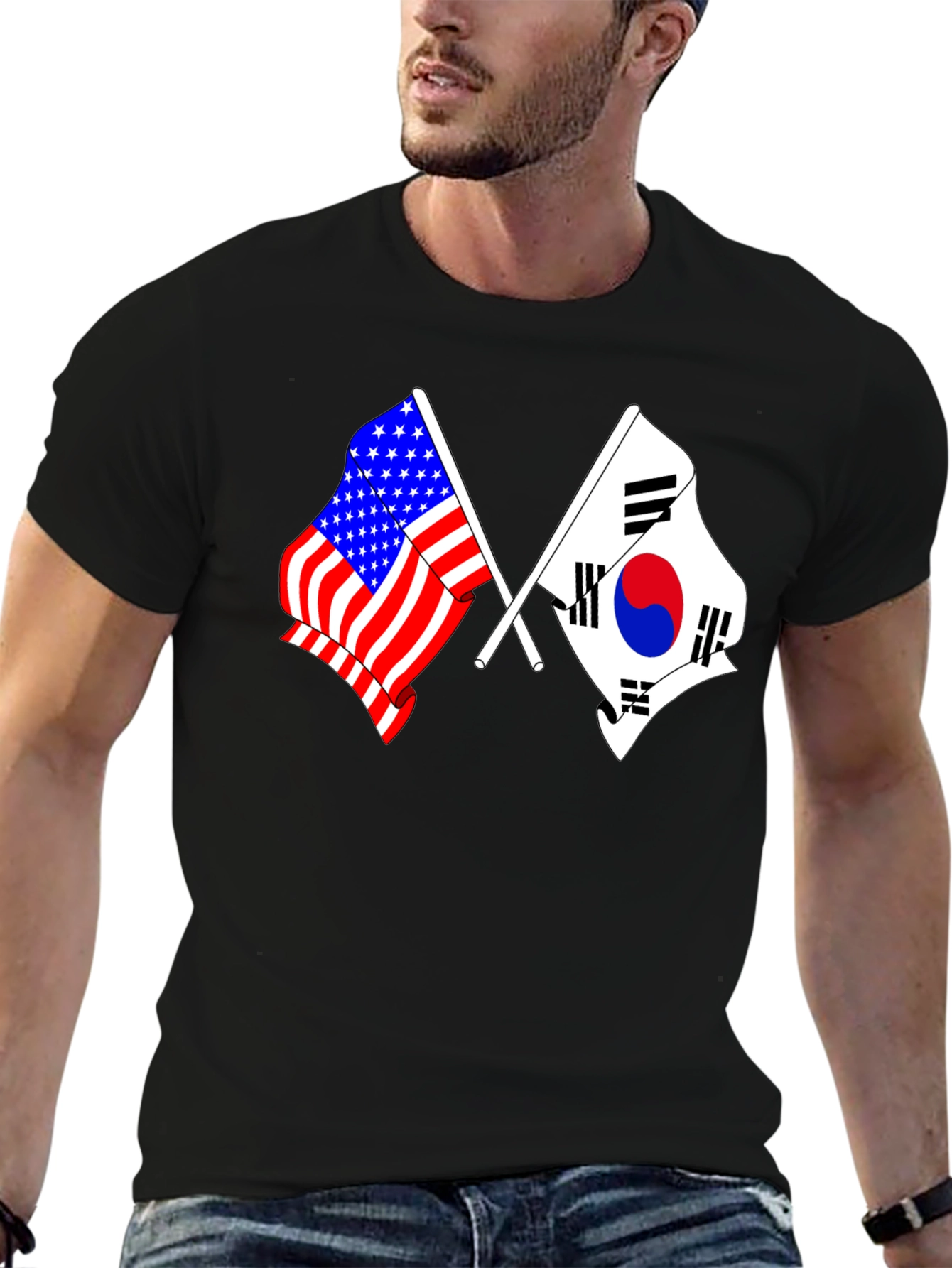USA & South Korea Flags Graphic T-Shirt