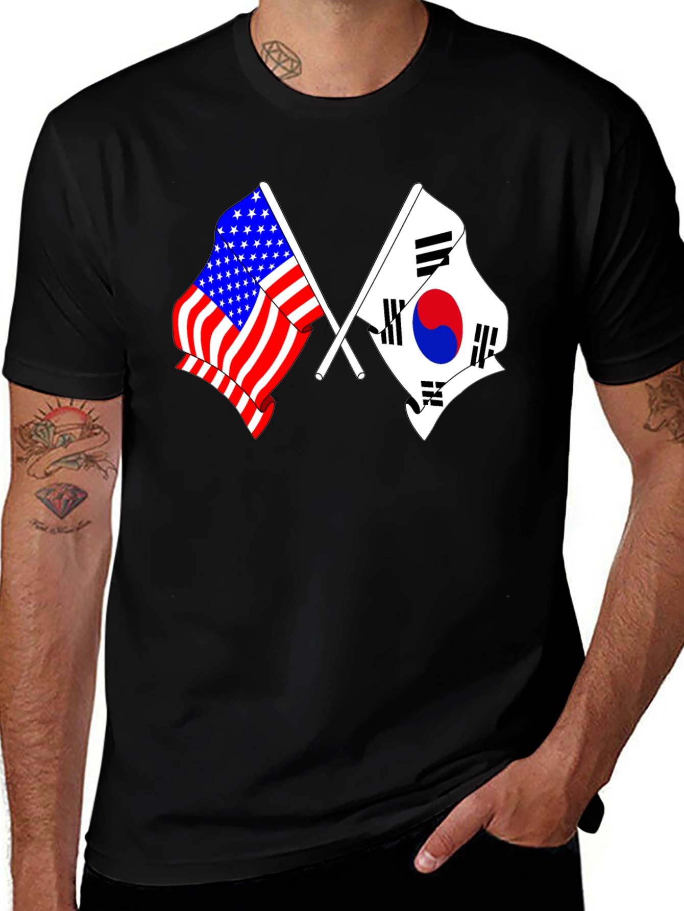 USA & South Korea Flags Graphic T-Shirt