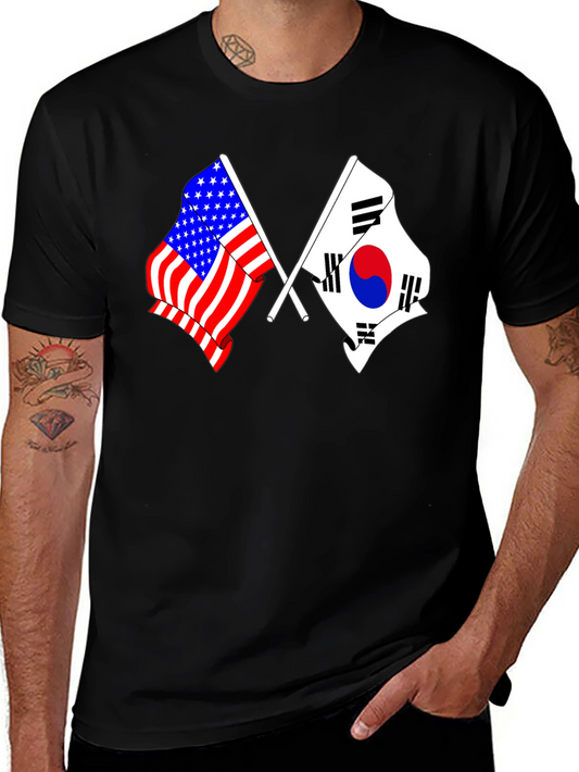 USA & South Korea Flags Graphic T-Shirt