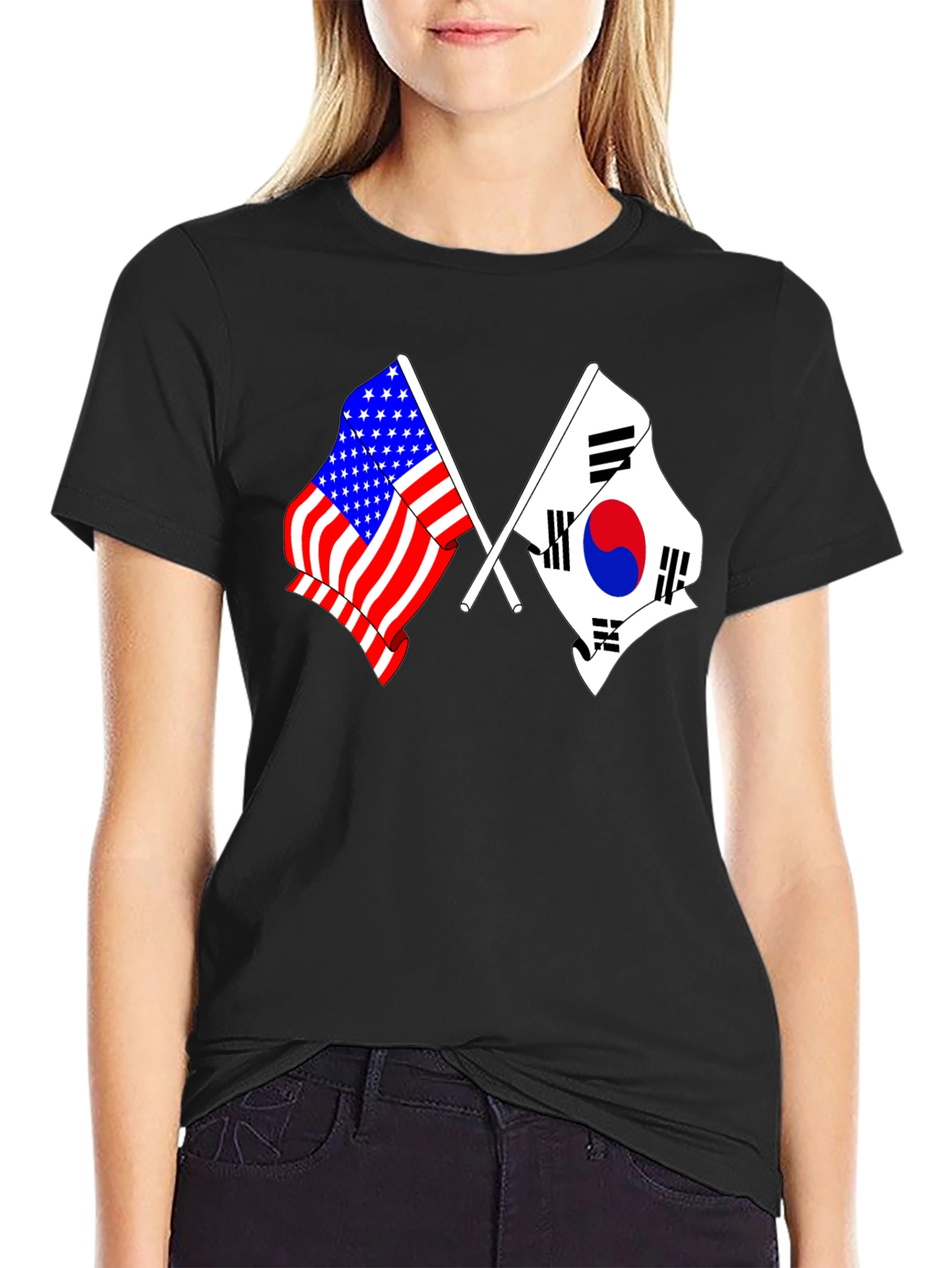 USA & South Korea Flags Graphic T-Shirt