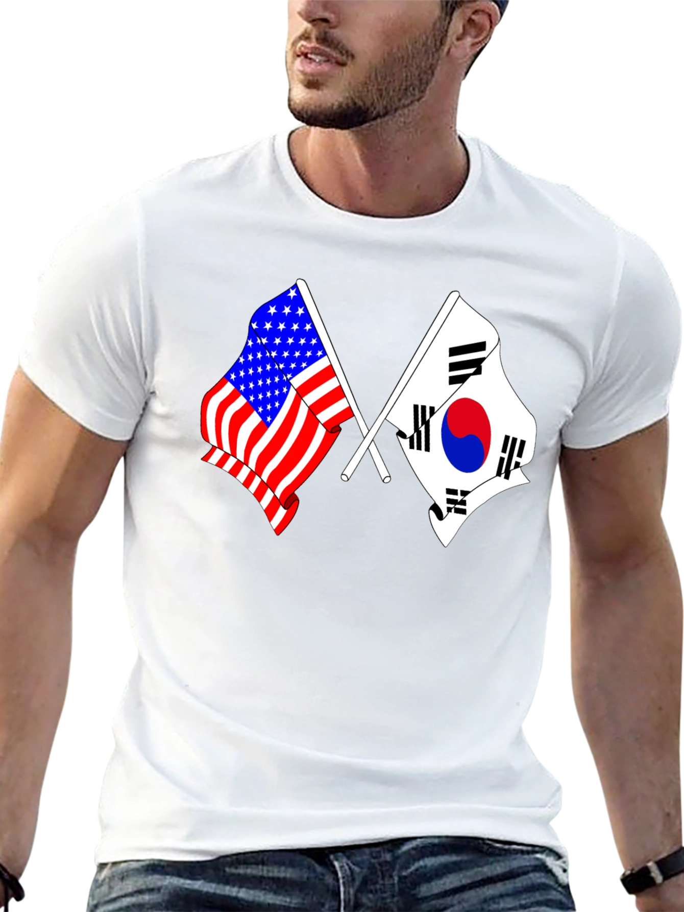 USA & South Korea Flags Graphic T-Shirt