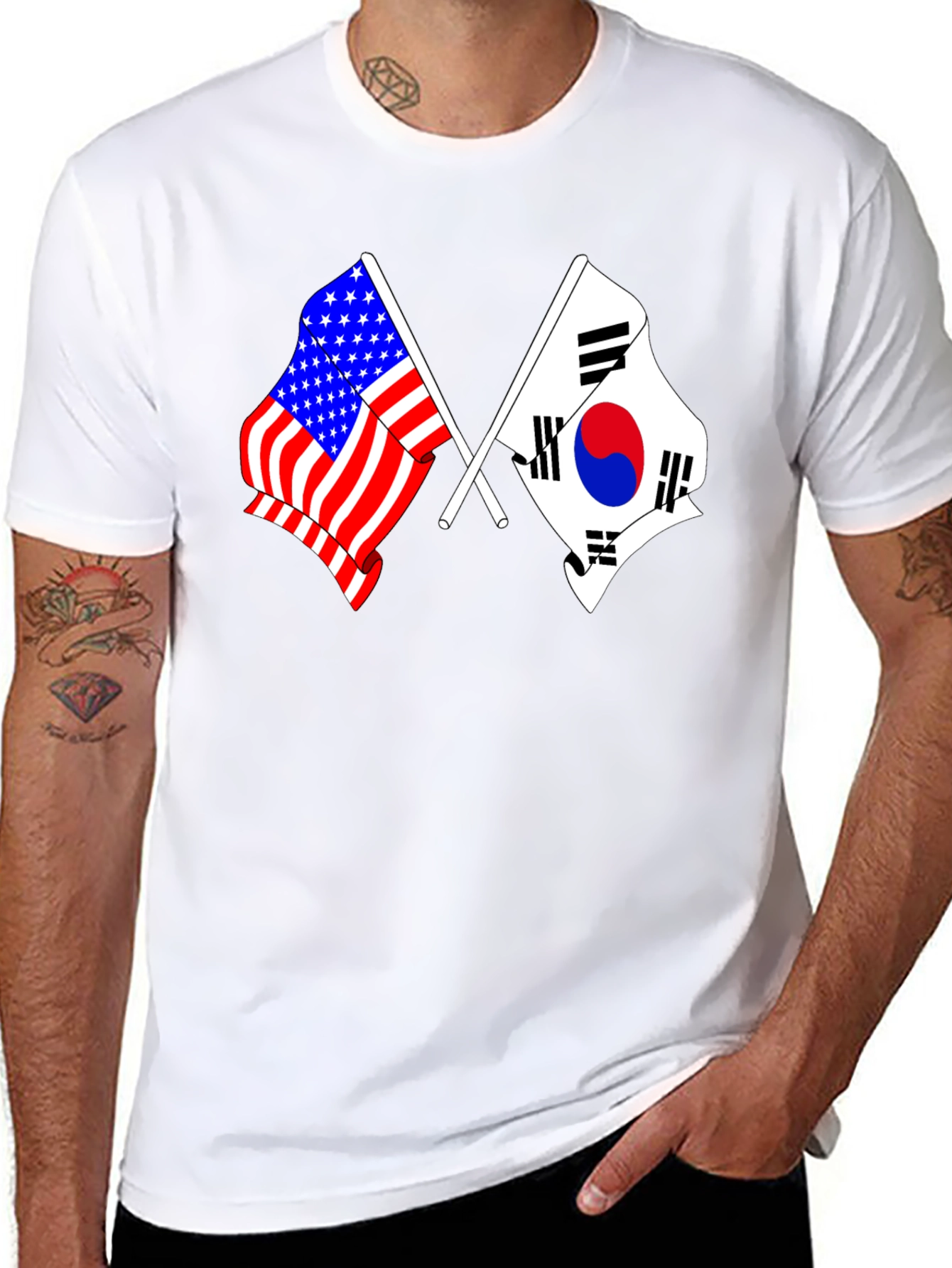 USA & South Korea Flags Graphic T-Shirt