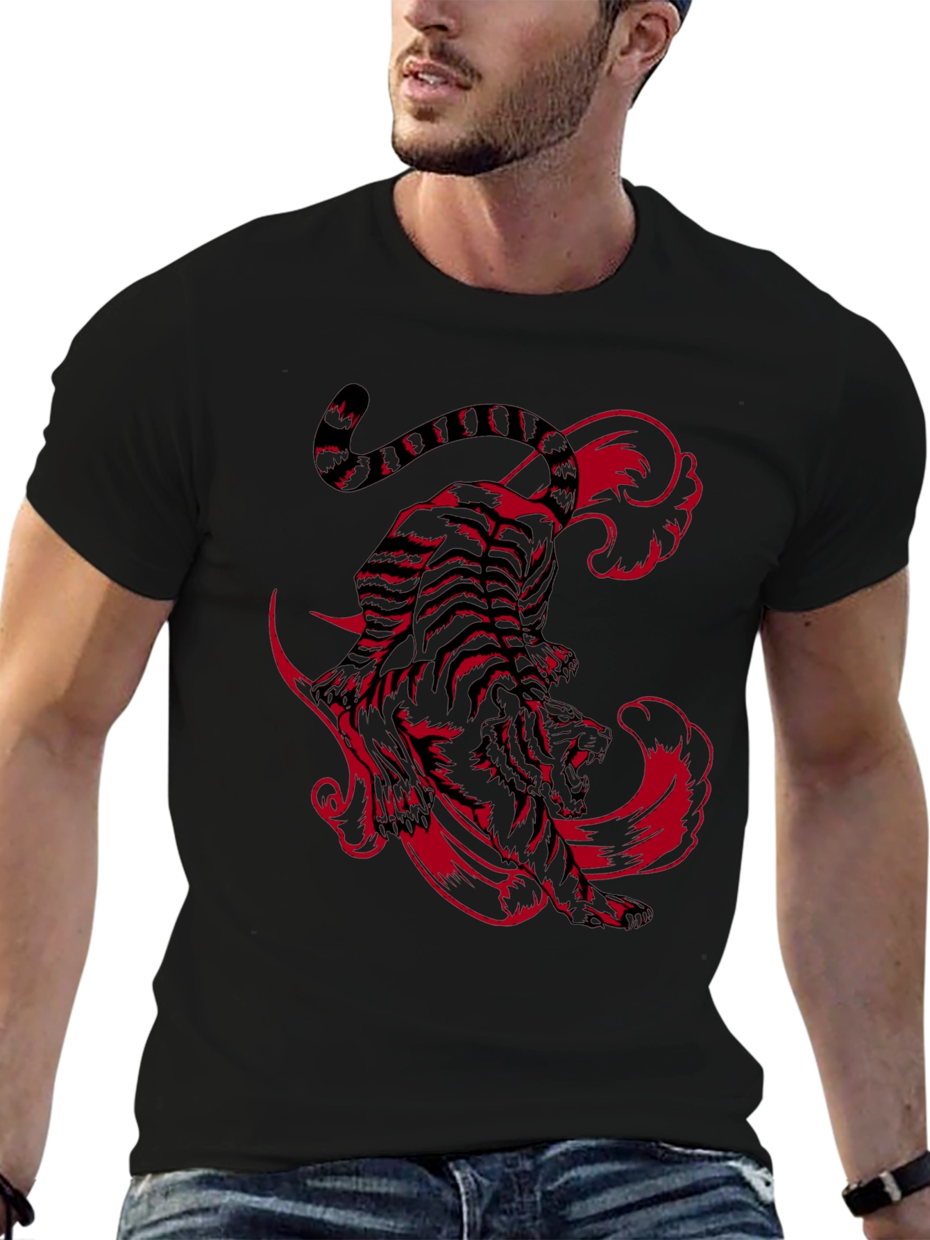 Tiger Graphic Print T-Shirt - Black