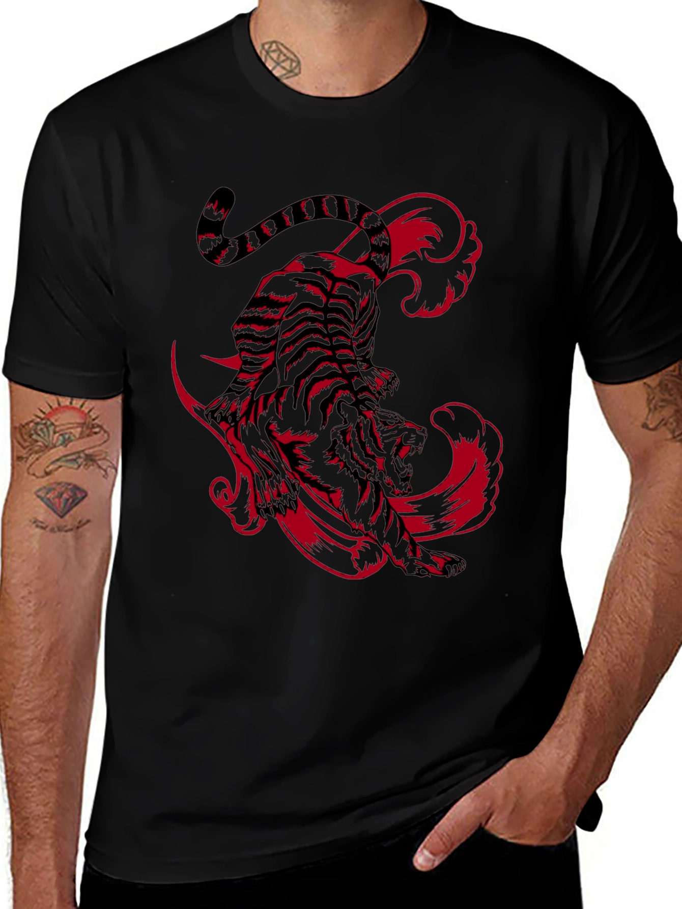 Tiger Graphic Print T-Shirt - Black