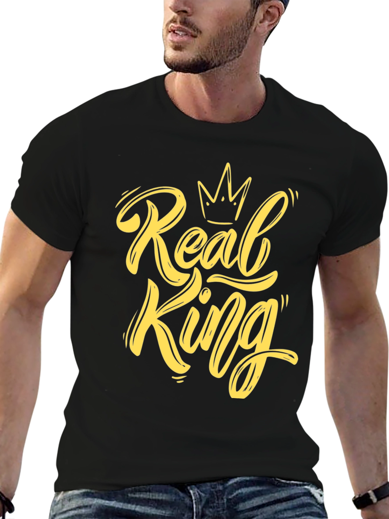 Real King Graphic Print Black T-Shirt