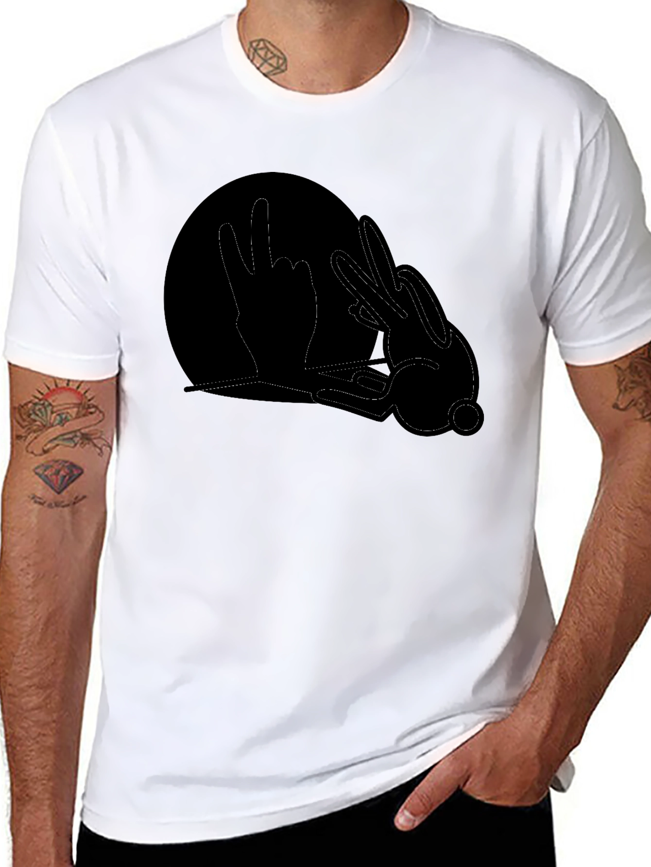 Black Graphic Tee - Hand Shadow Rabbit Design