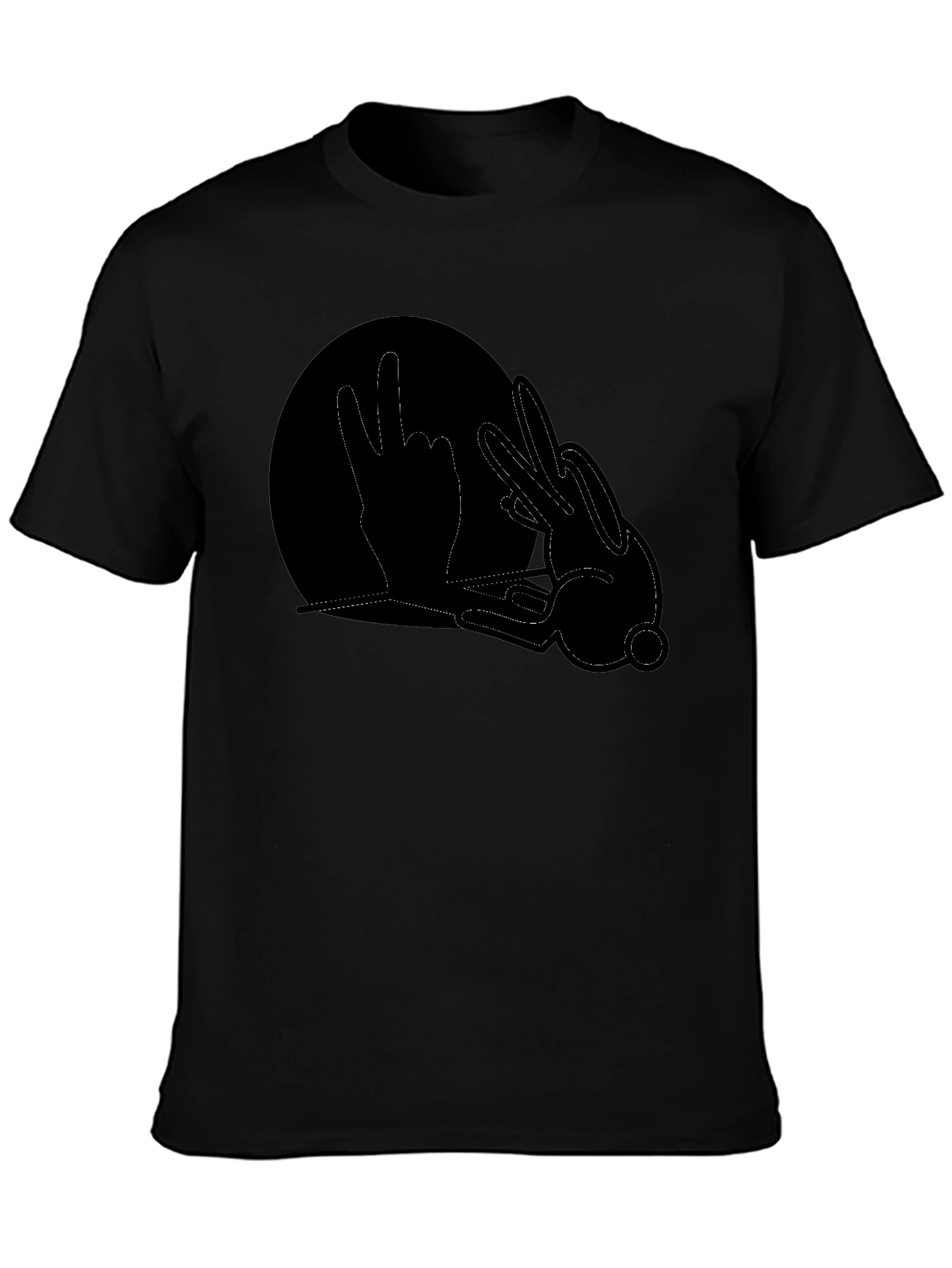 Black Graphic Tee - Hand Shadow Rabbit Design