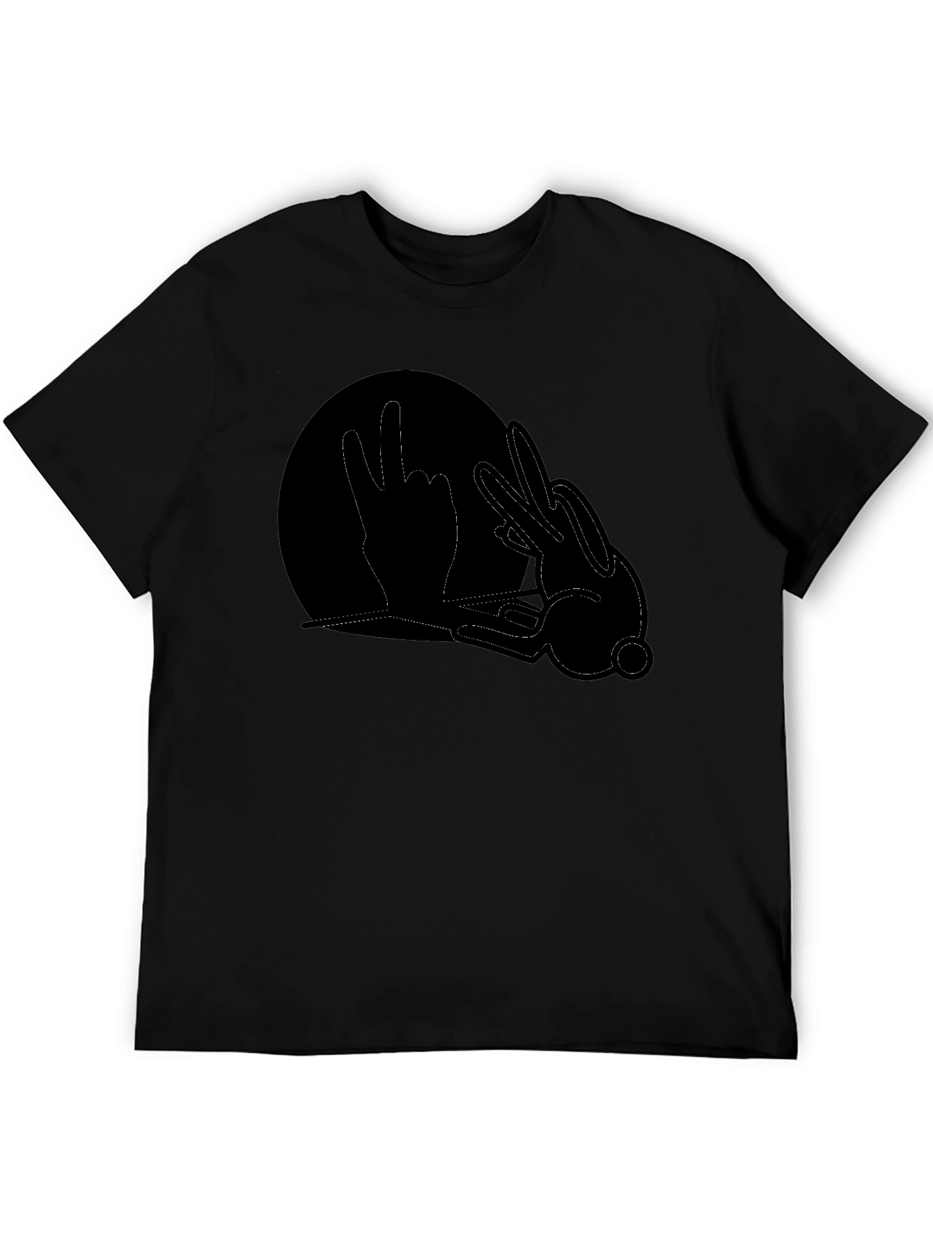 Black Graphic Tee - Hand Shadow Rabbit Design