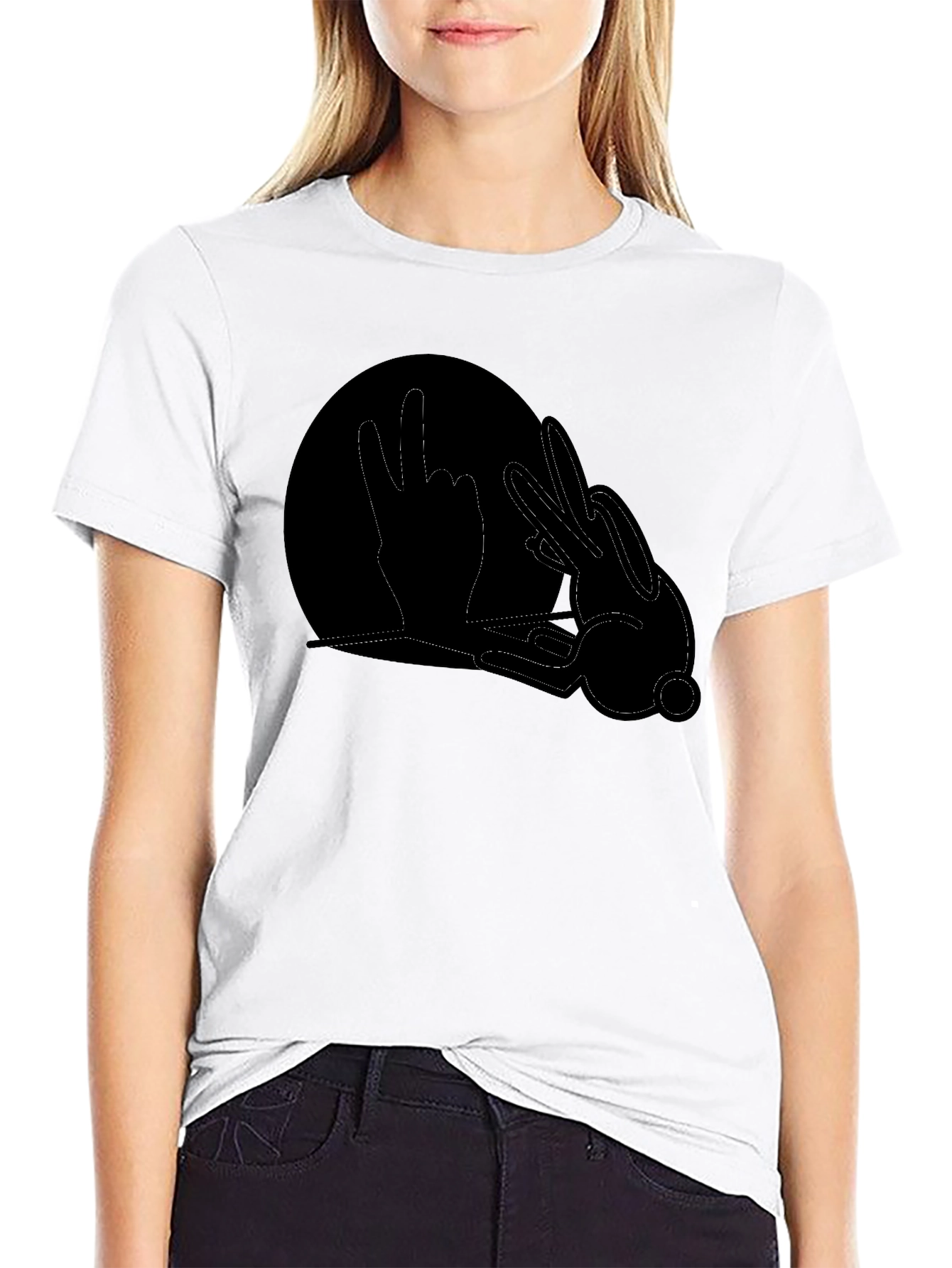 Black Graphic Tee - Hand Shadow Rabbit Design