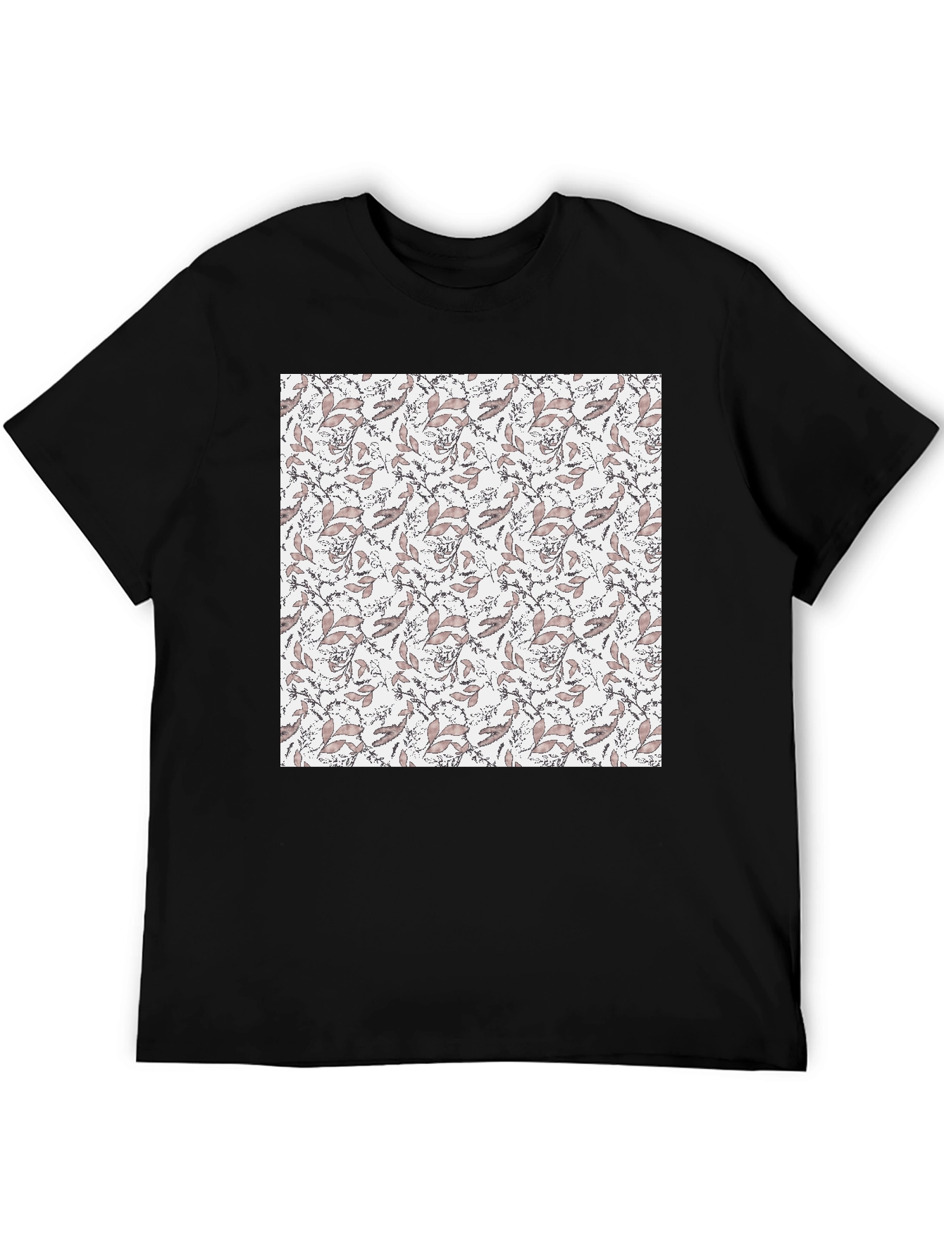 Elegant Floral Print Black T-Shirt