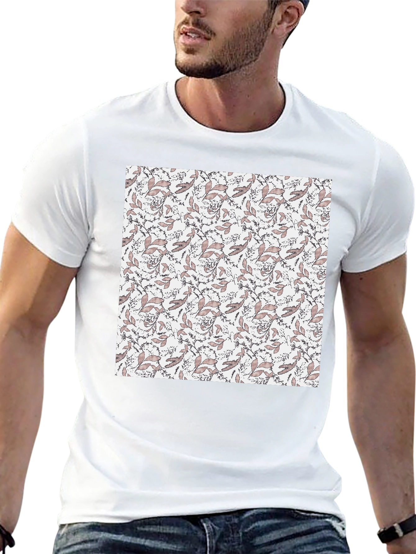 Elegant Floral Print Black T-Shirt