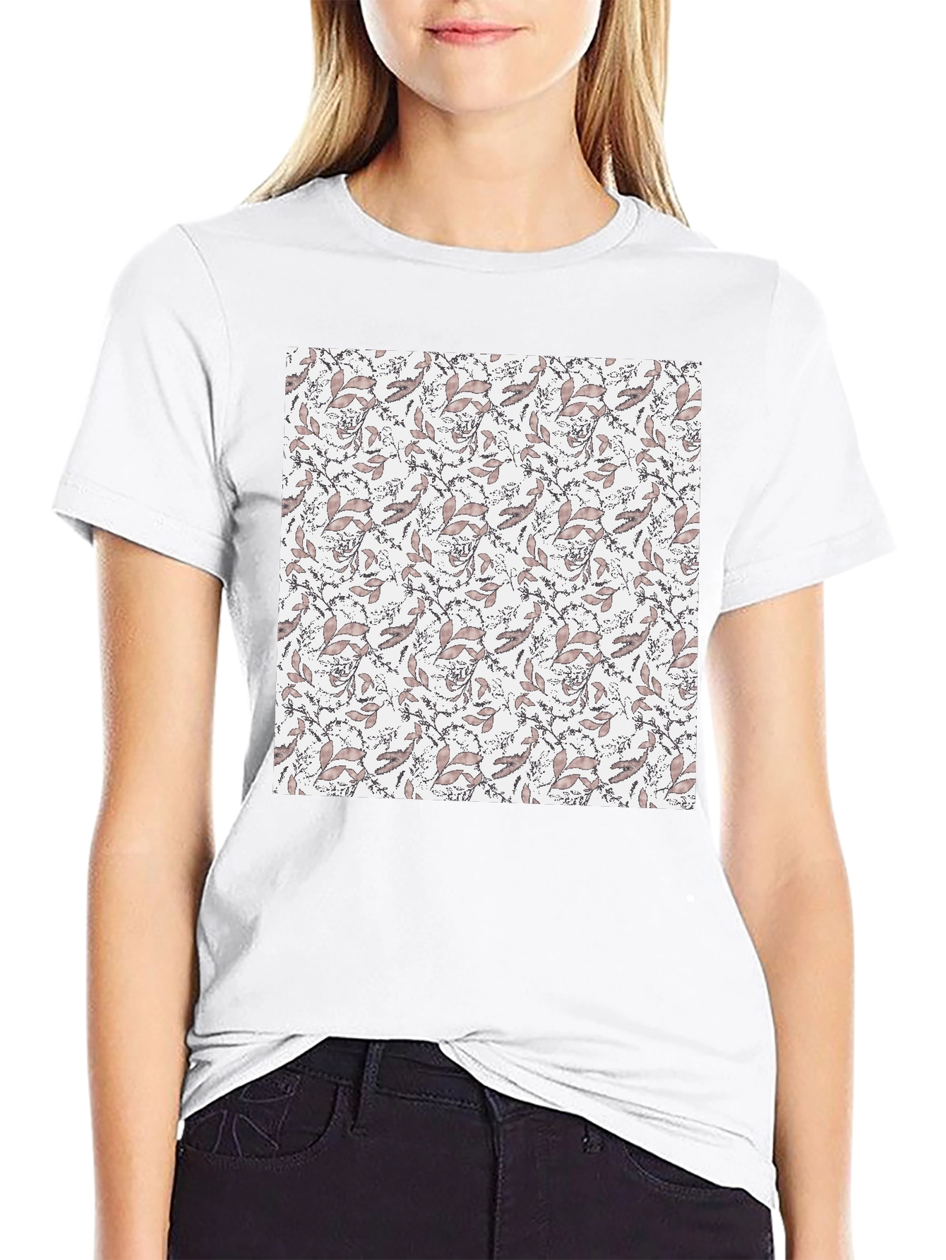 Elegant Floral Print Black T-Shirt