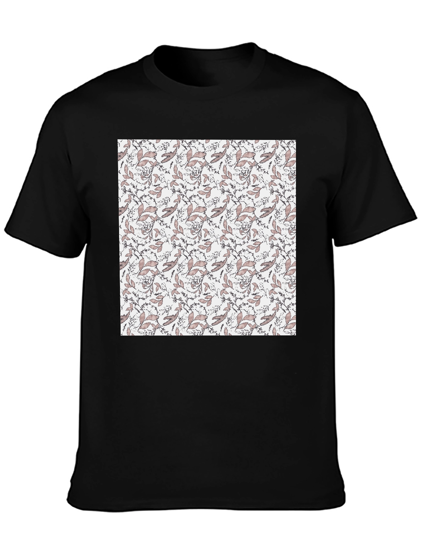 Elegant Floral Print Black T-Shirt