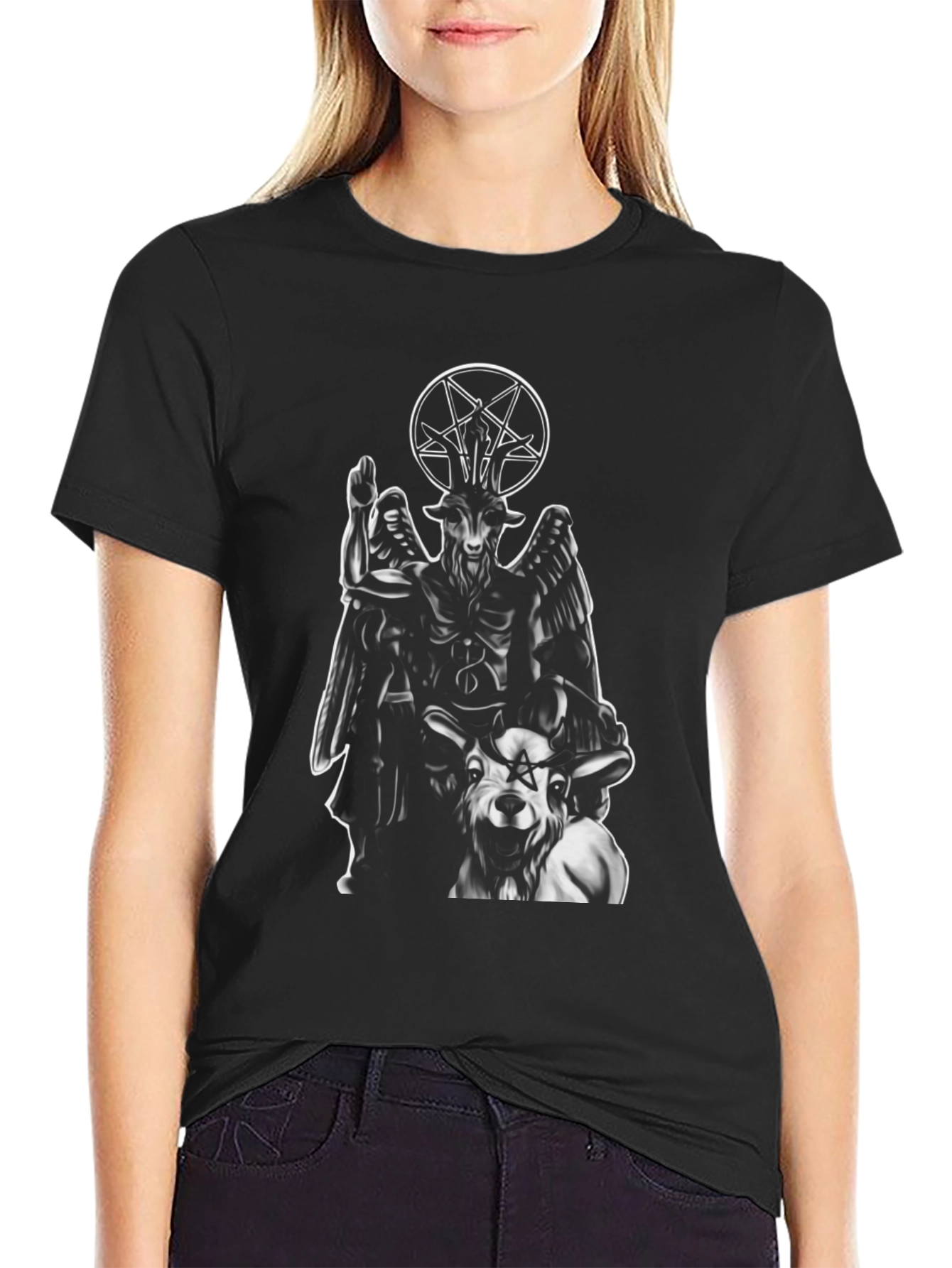 Baphomet Graphic Print Black T-Shirt