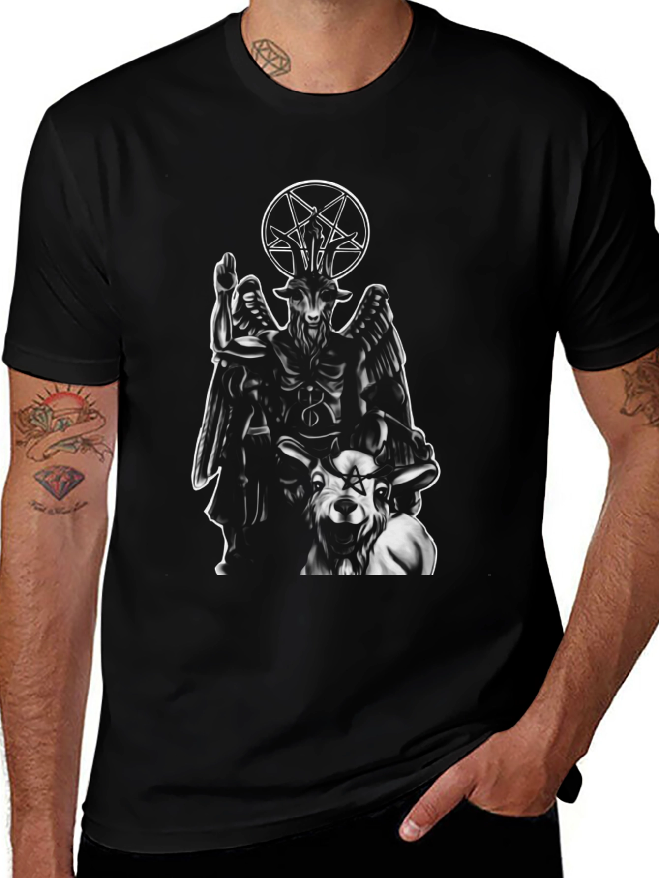 Baphomet Graphic Print Black T-Shirt