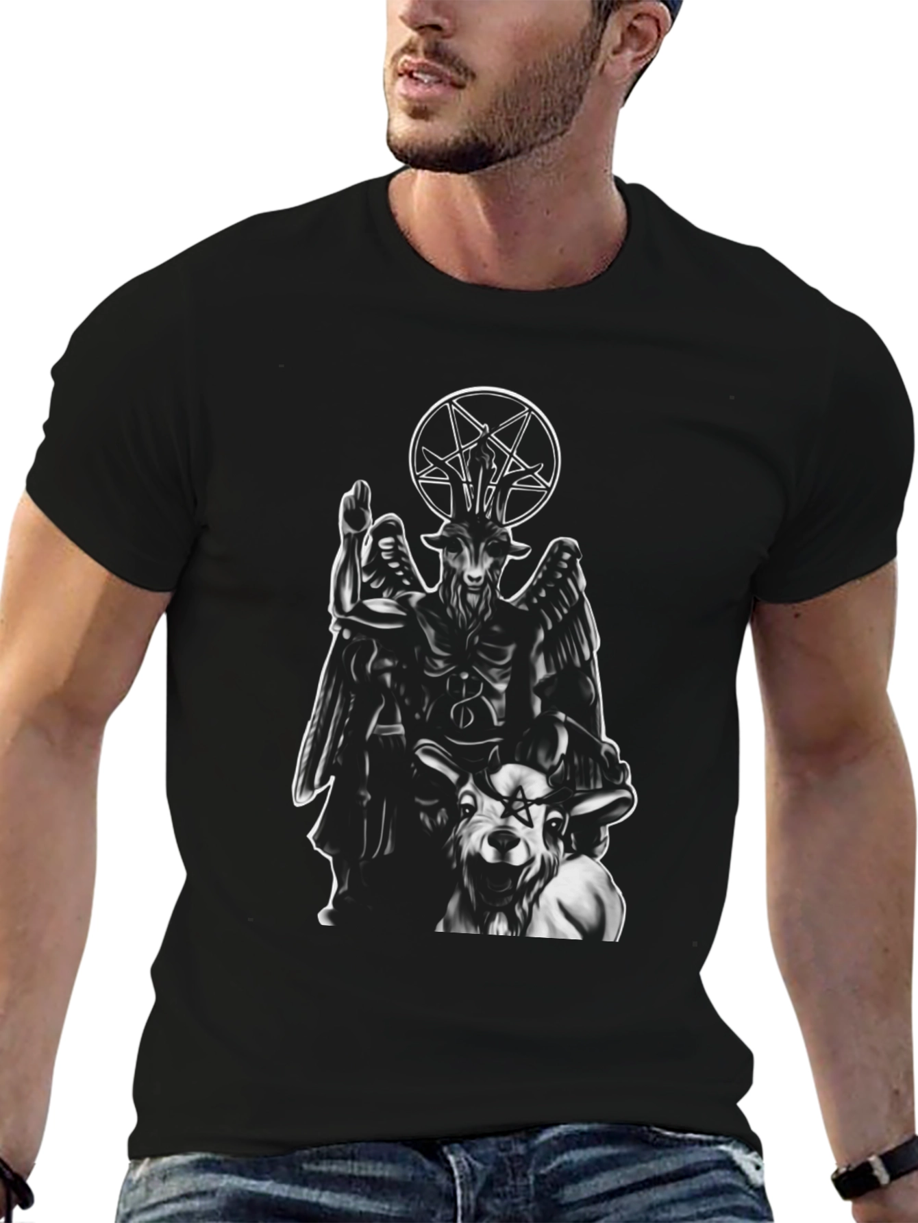 Baphomet Graphic Print Black T-Shirt