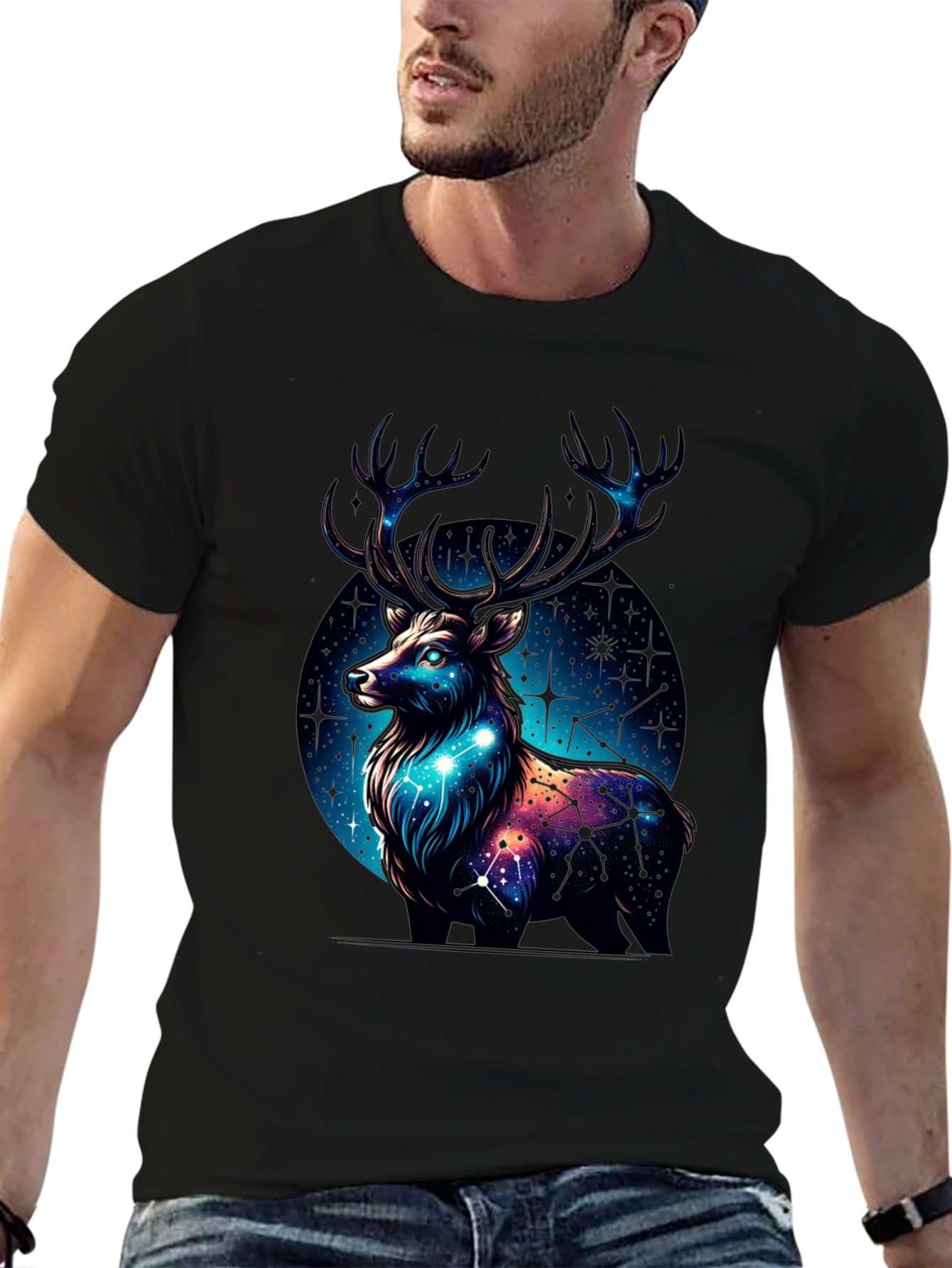 Cosmic Deer Graphic Tee - Black