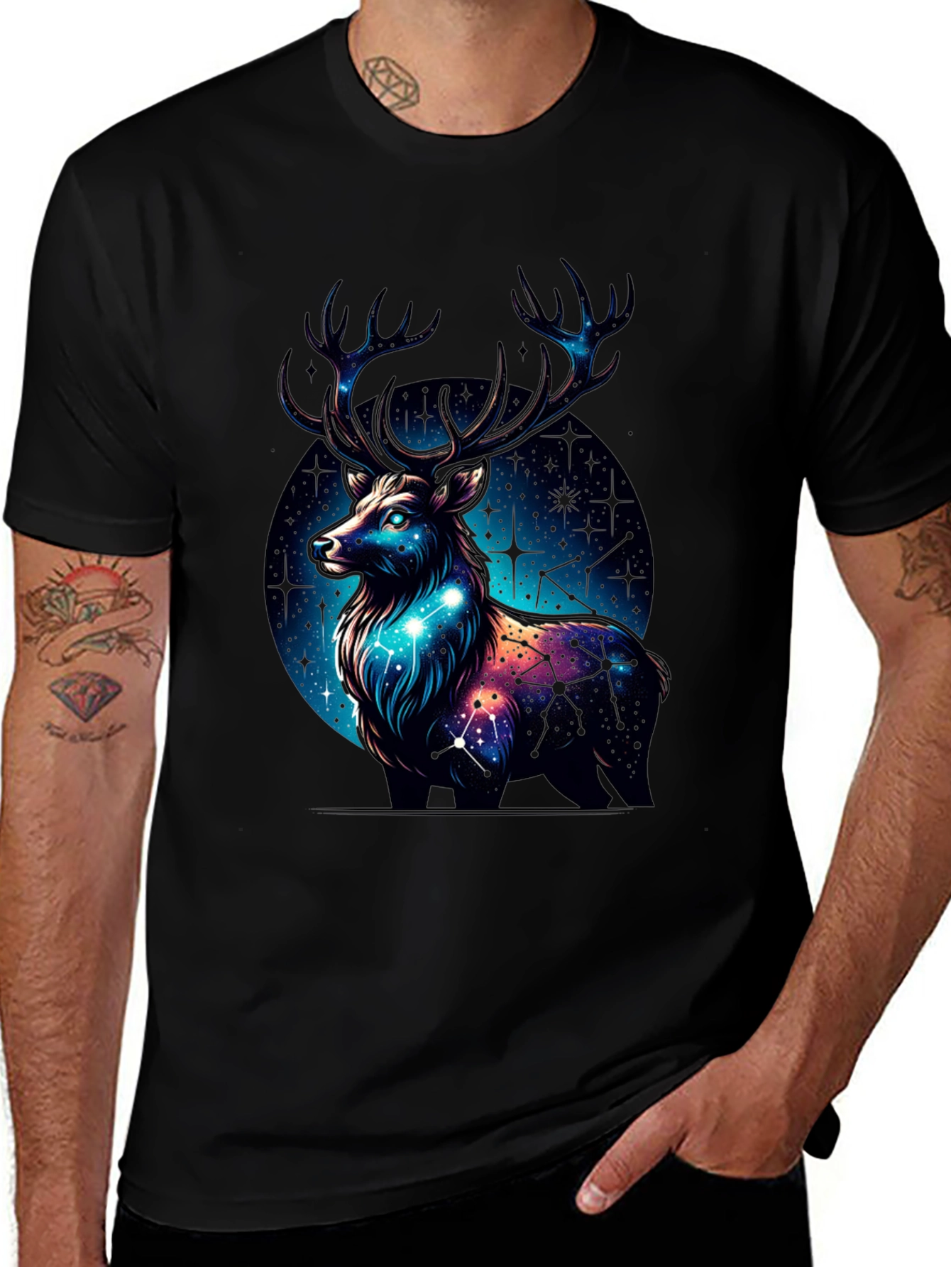 Cosmic Deer Graphic Tee - Black