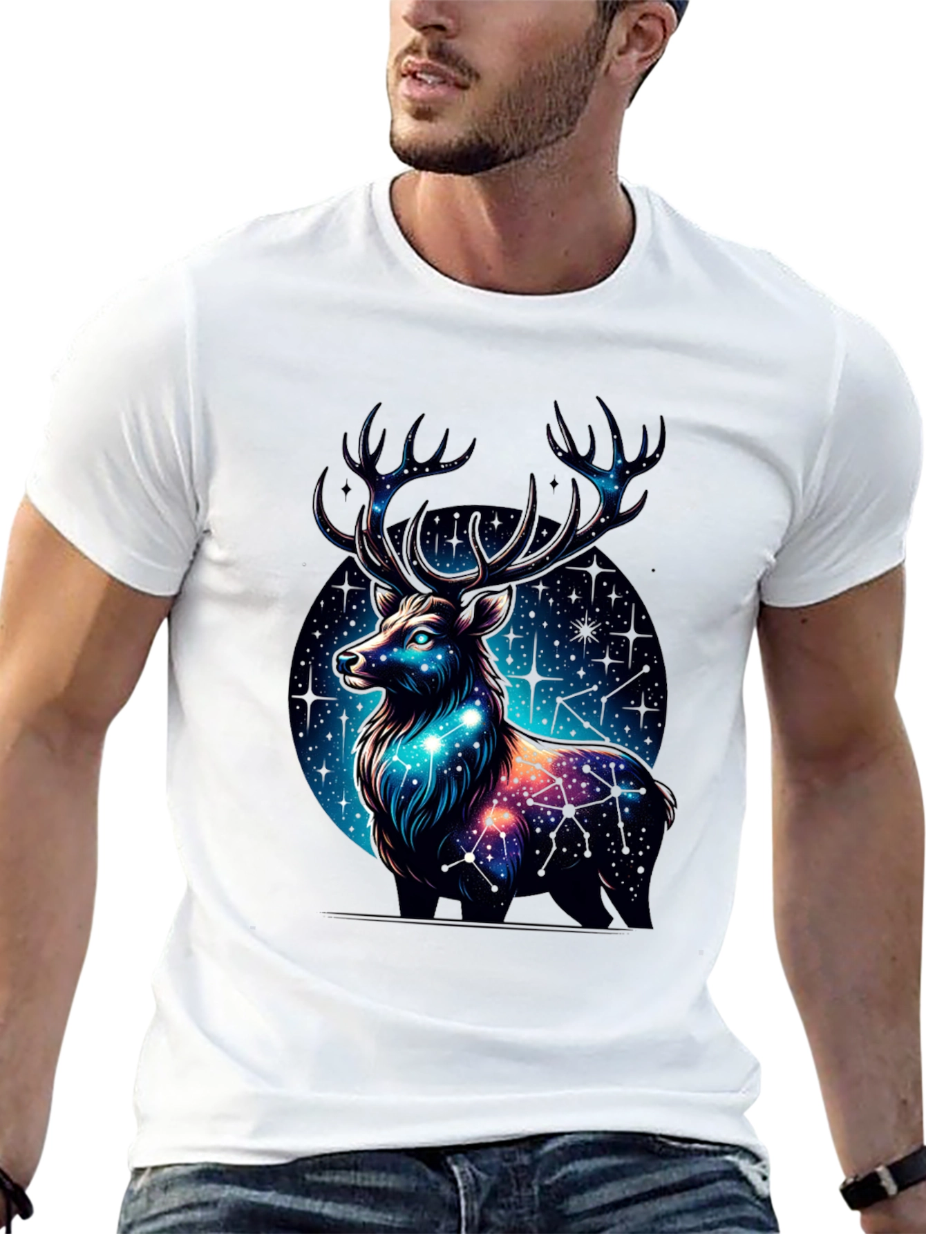 Cosmic Deer Graphic Tee - Black