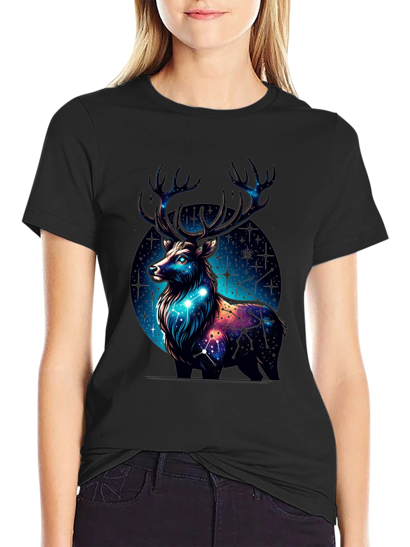 Cosmic Deer Graphic Tee - Black