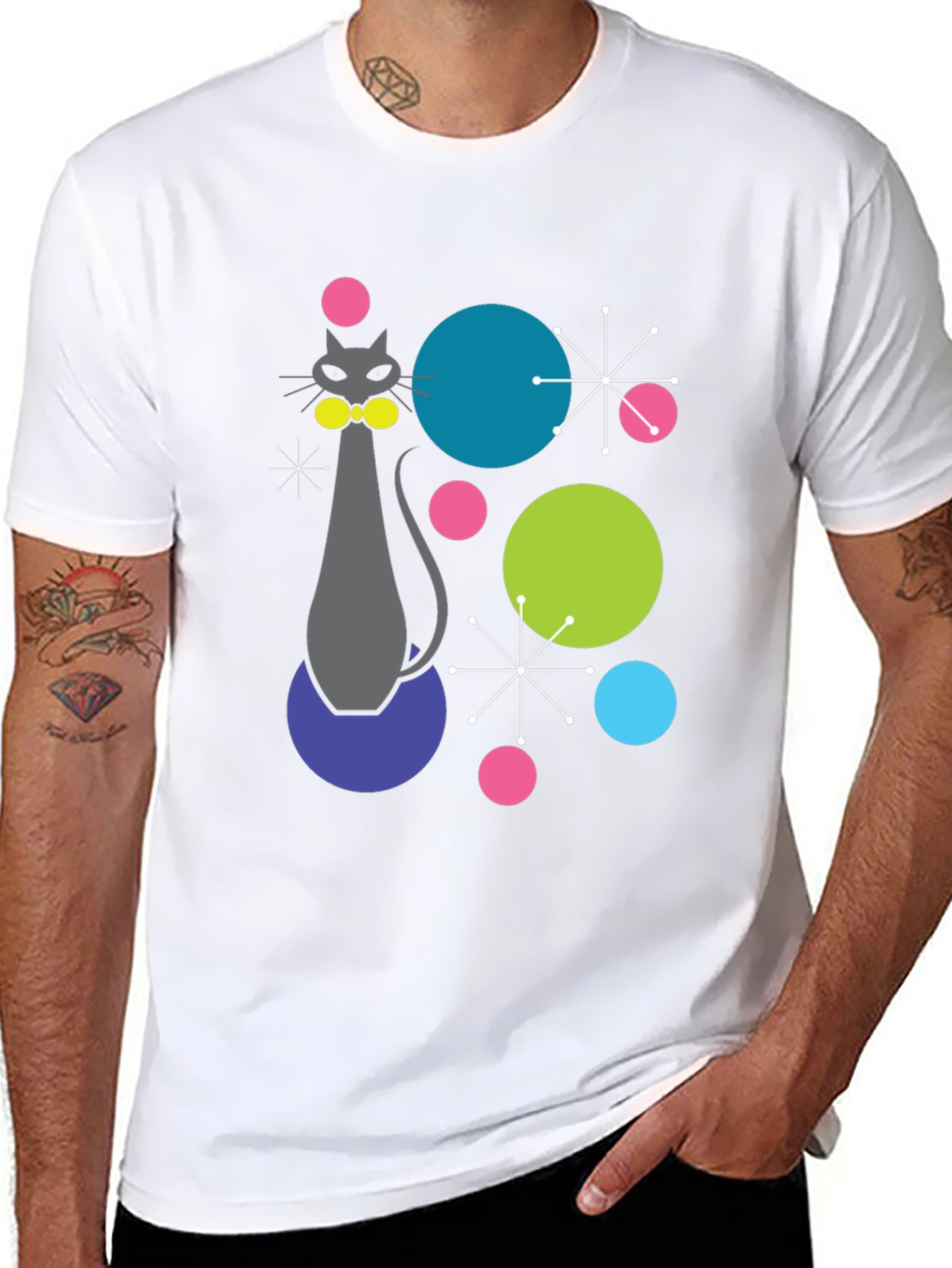 Retro Atomic Cat Graphic T-Shirt