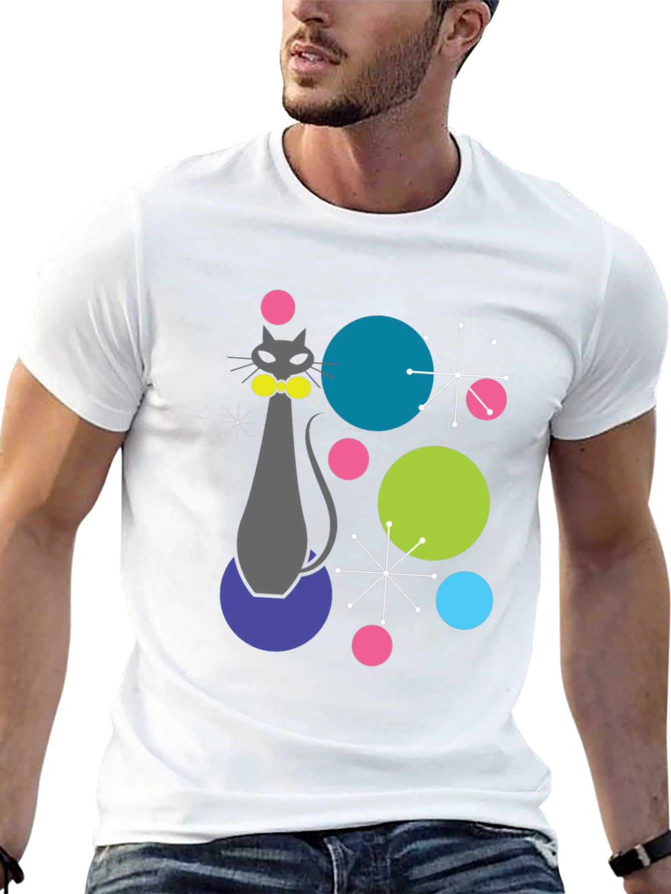 Retro Atomic Cat Graphic T-Shirt