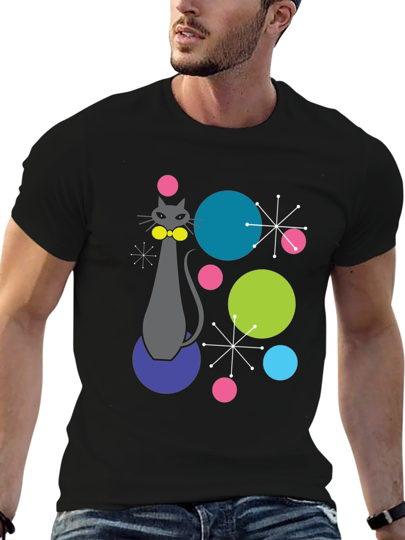 Retro Atomic Cat Graphic T-Shirt