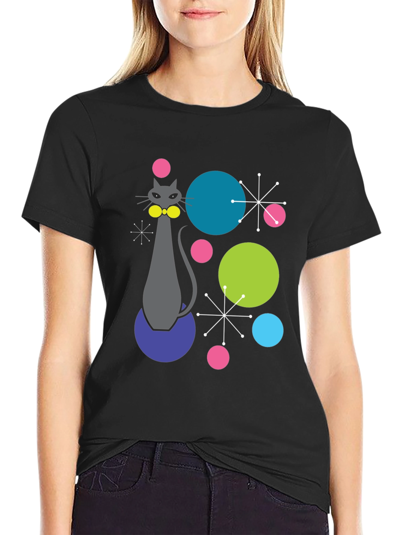 Retro Atomic Cat Graphic T-Shirt