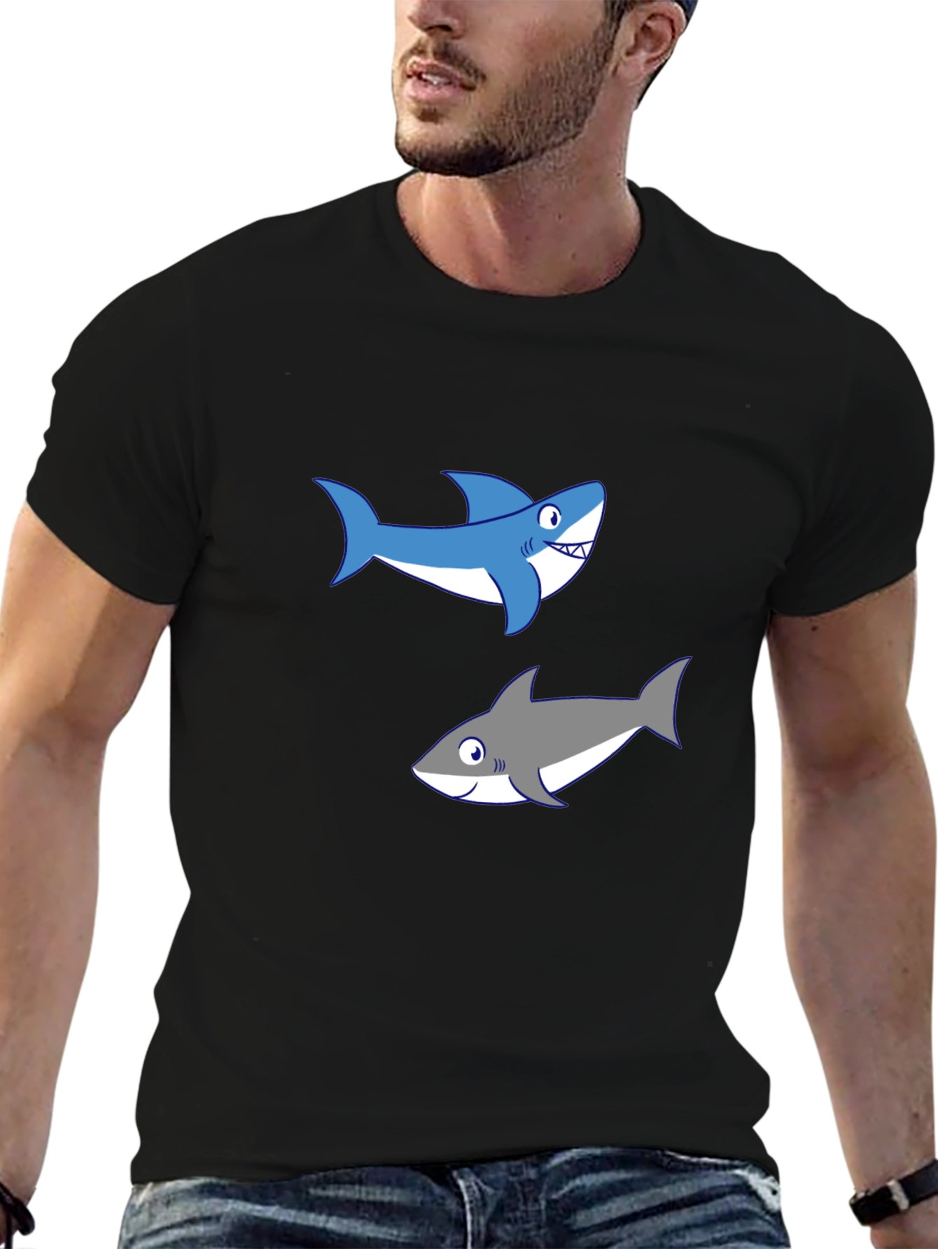 Shark Graphic Tee - Black Cotton T-Shirt