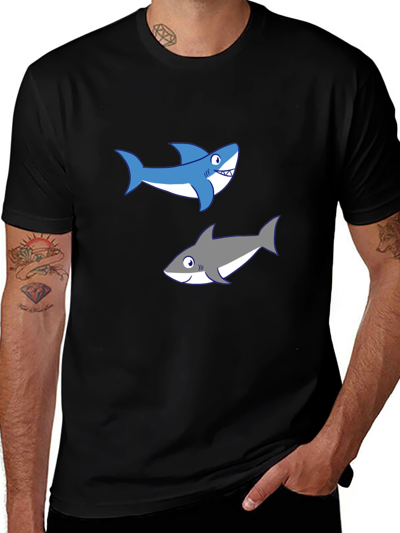 Shark Graphic Tee - Black Cotton T-Shirt