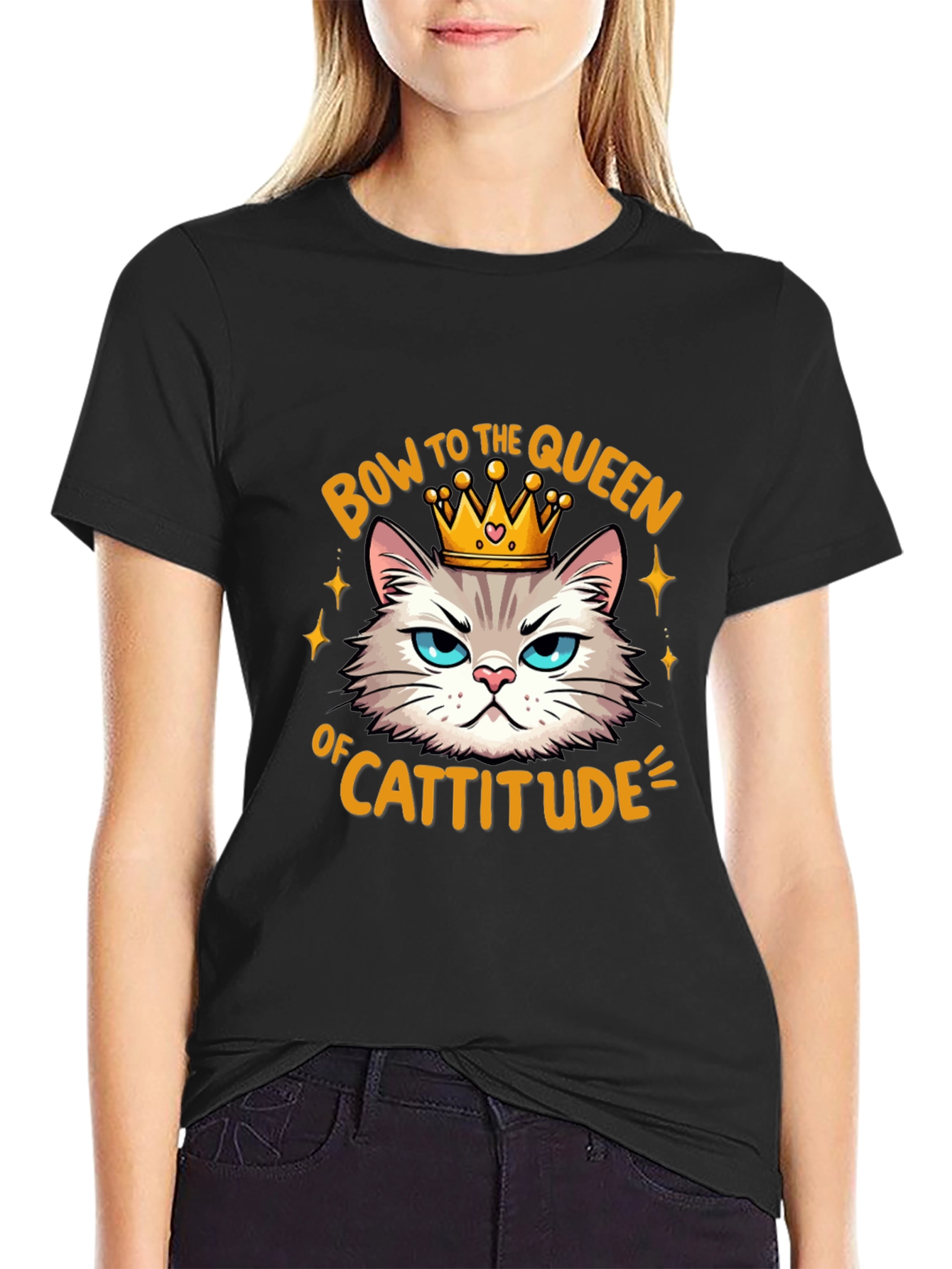 Queen Cattitude Graphic Tee - Black