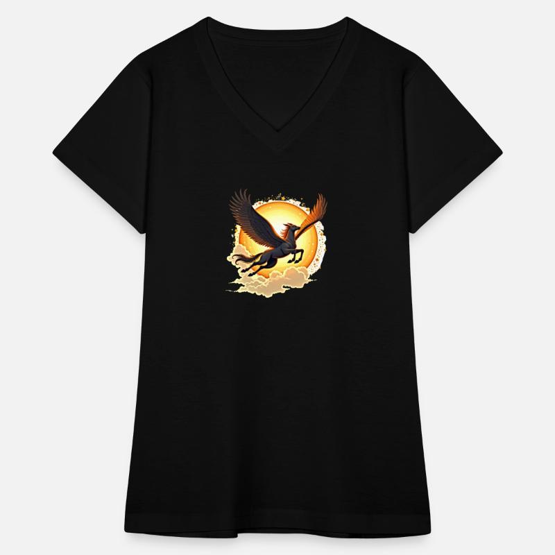 Winged horse flying at sunrise