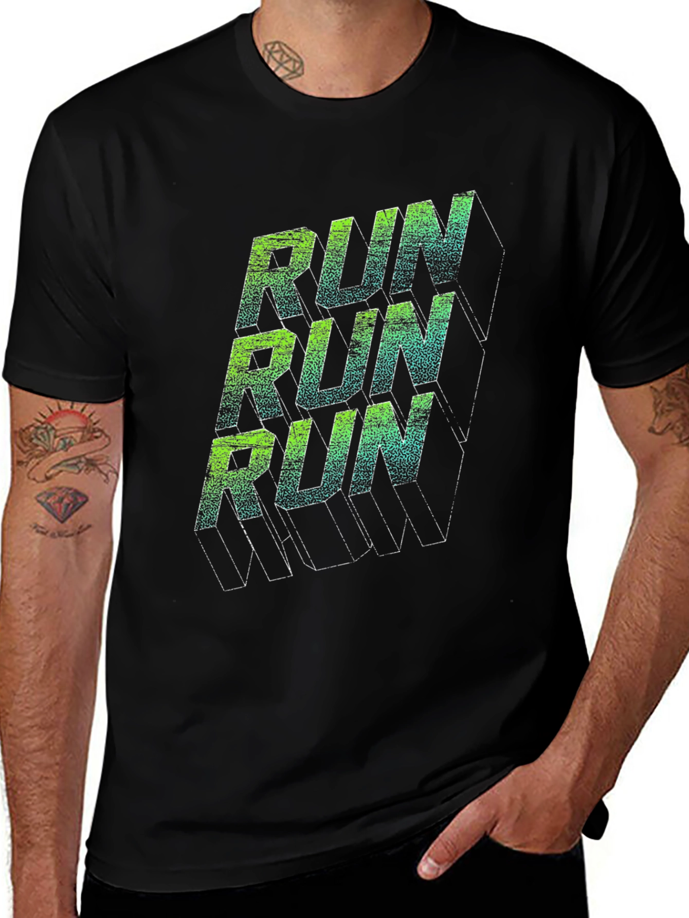 Run Graphic Print Black T-Shirt
