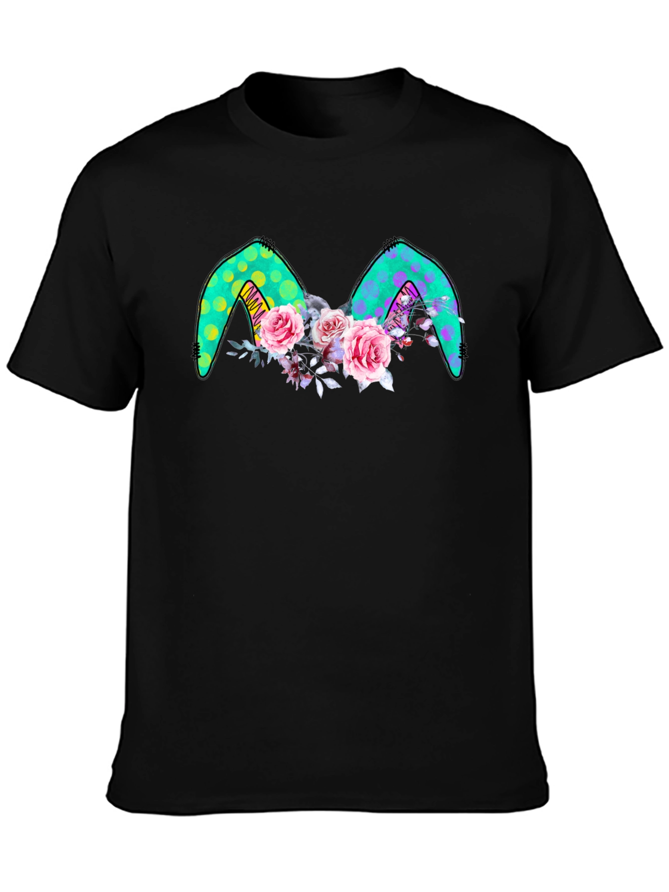 Floral Bunny Ears Black Tee