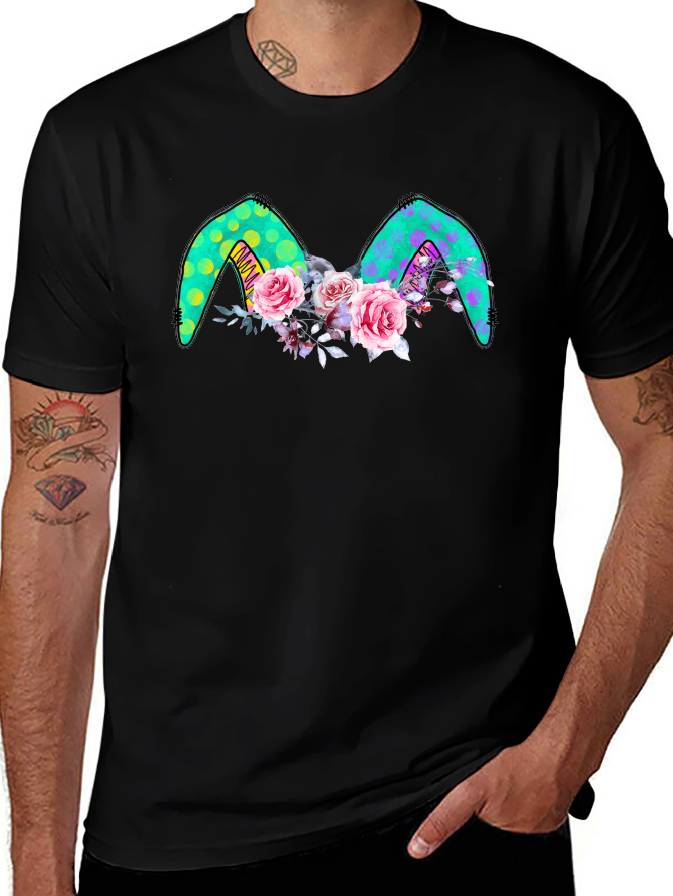 Floral Bunny Ears Black Tee