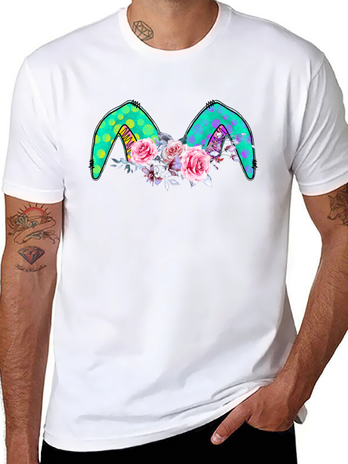 Floral Bunny Ears Black Tee