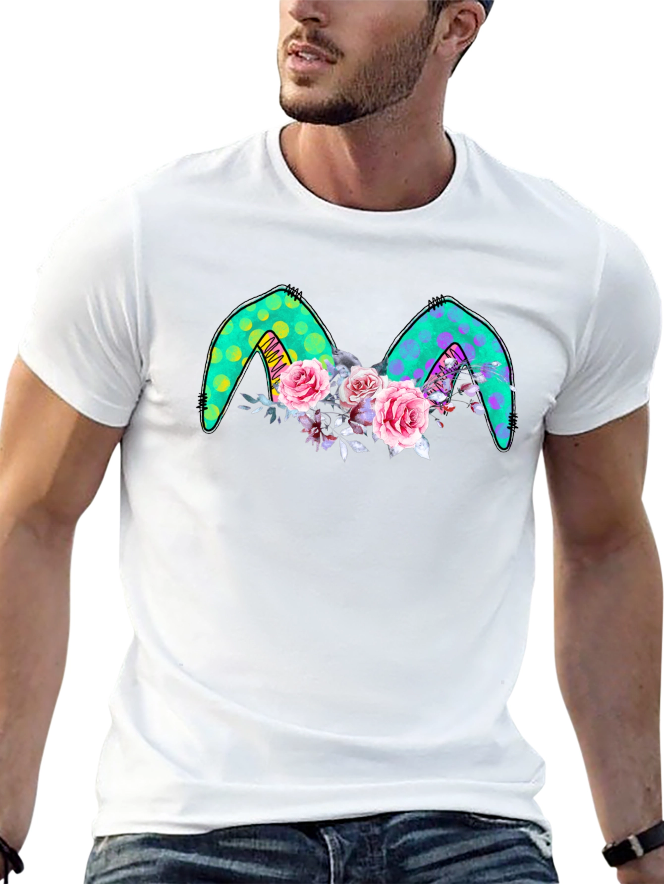 Floral Bunny Ears Black Tee