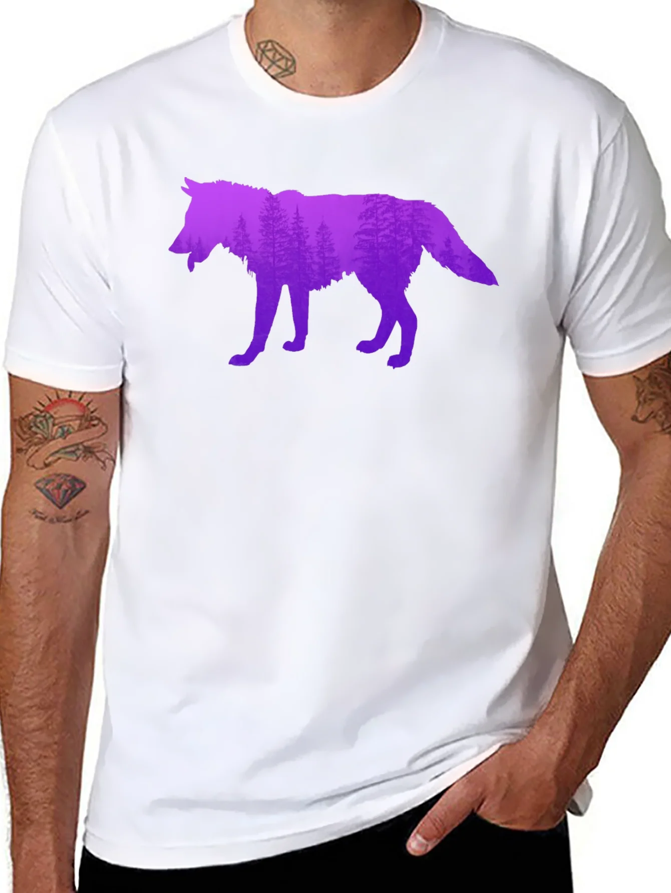 Wolf Silhouette Forest Graphic T-Shirt