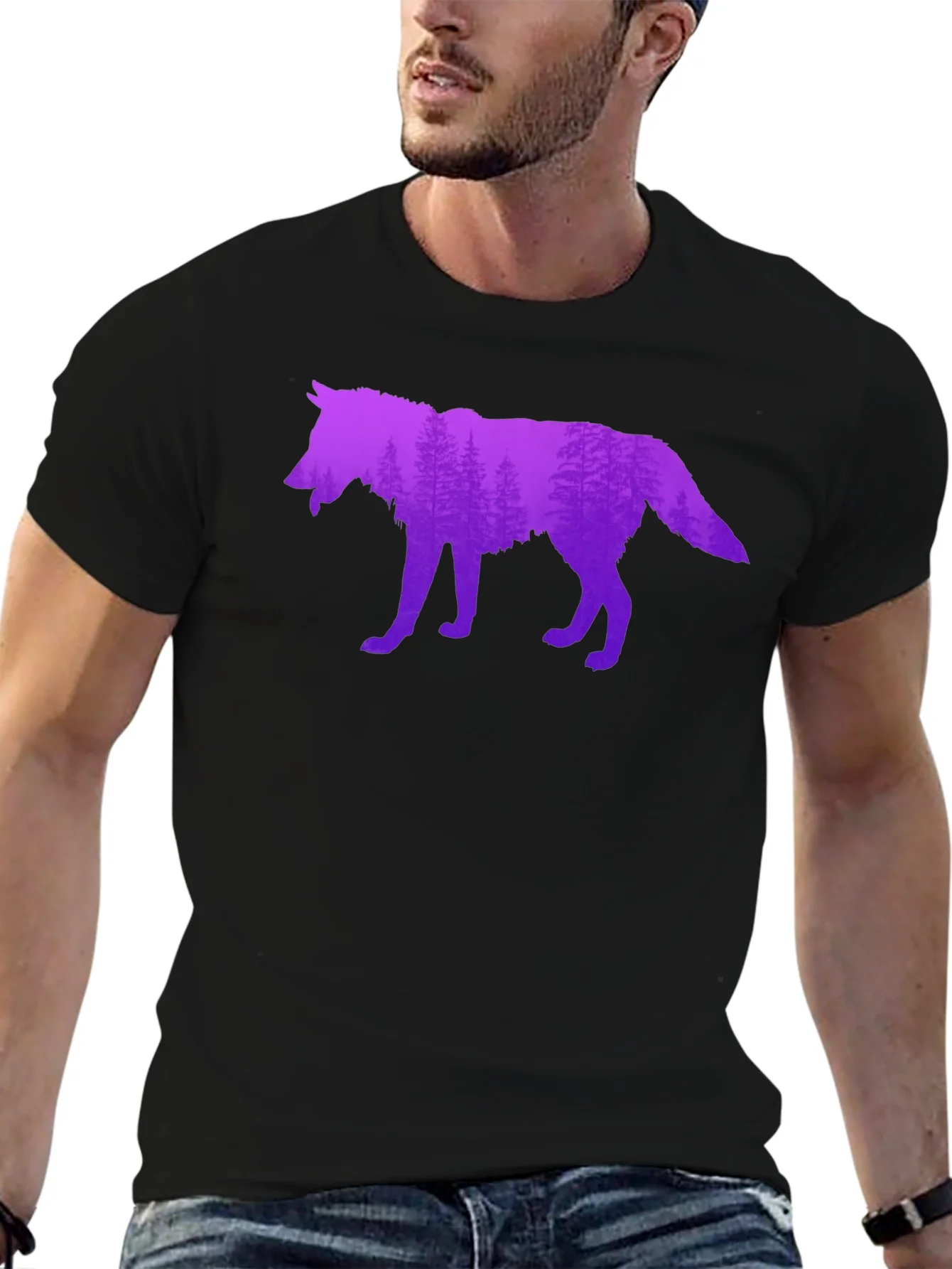 Wolf Silhouette Forest Graphic T-Shirt