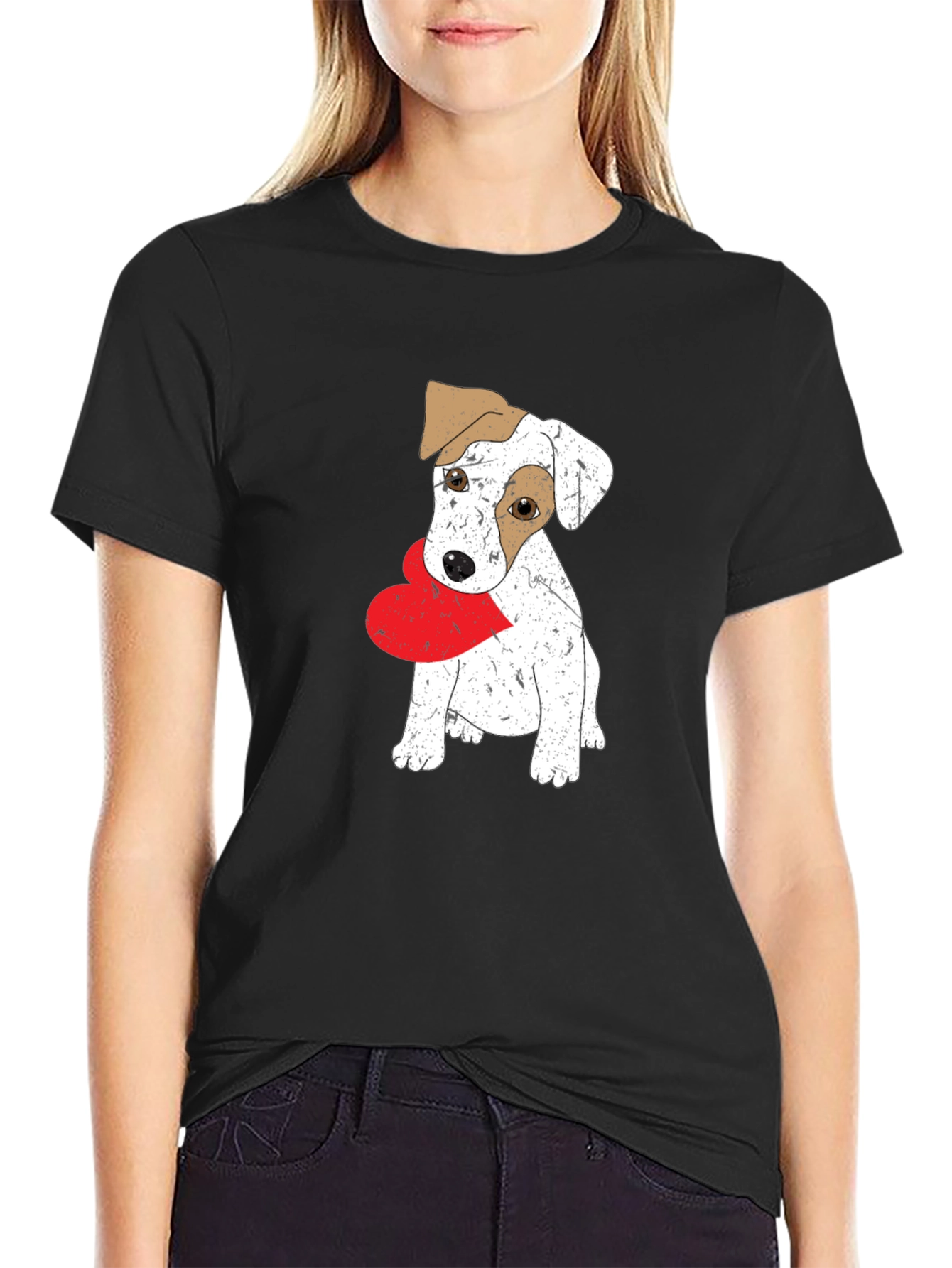 Dog with Heart Black T-Shirt
