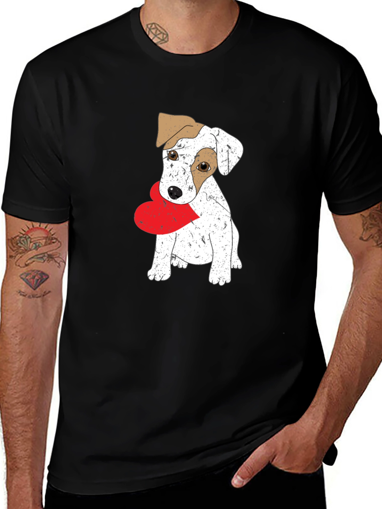 Dog with Heart Black T-Shirt