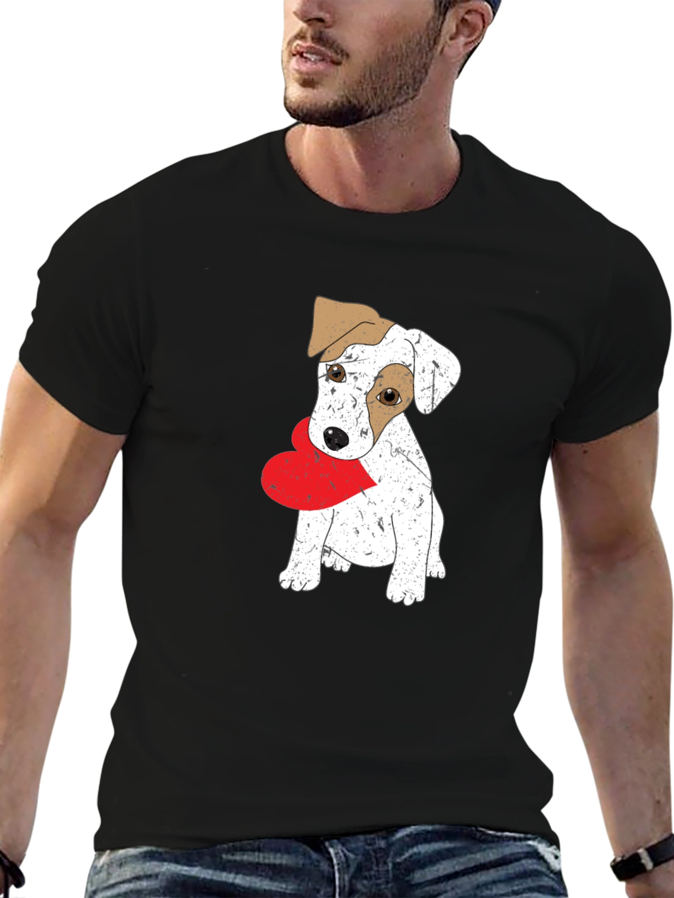 Dog with Heart Black T-Shirt