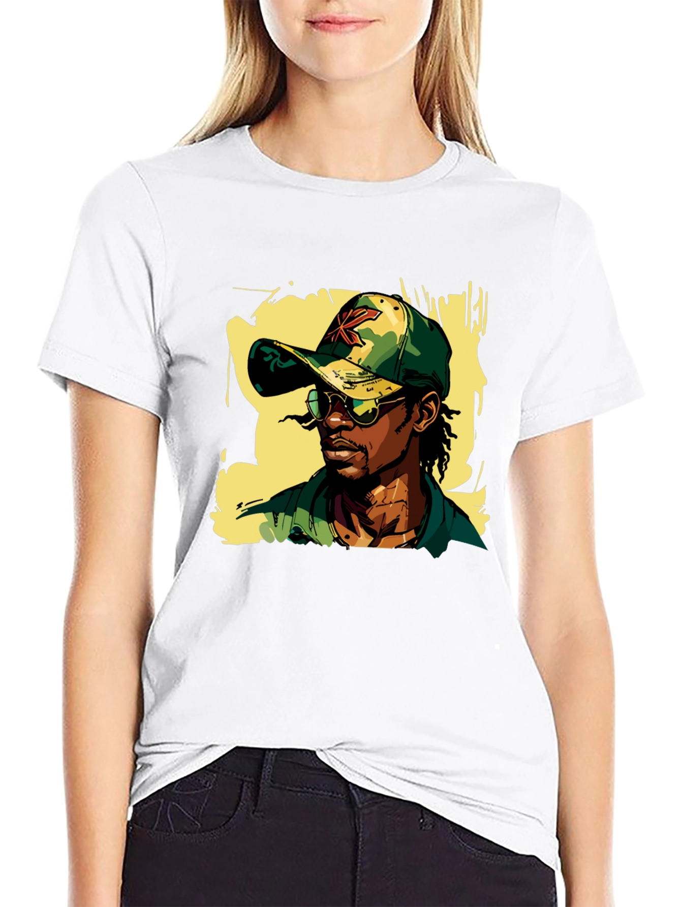 Cool Camo Cap Graphic Black T-Shirt