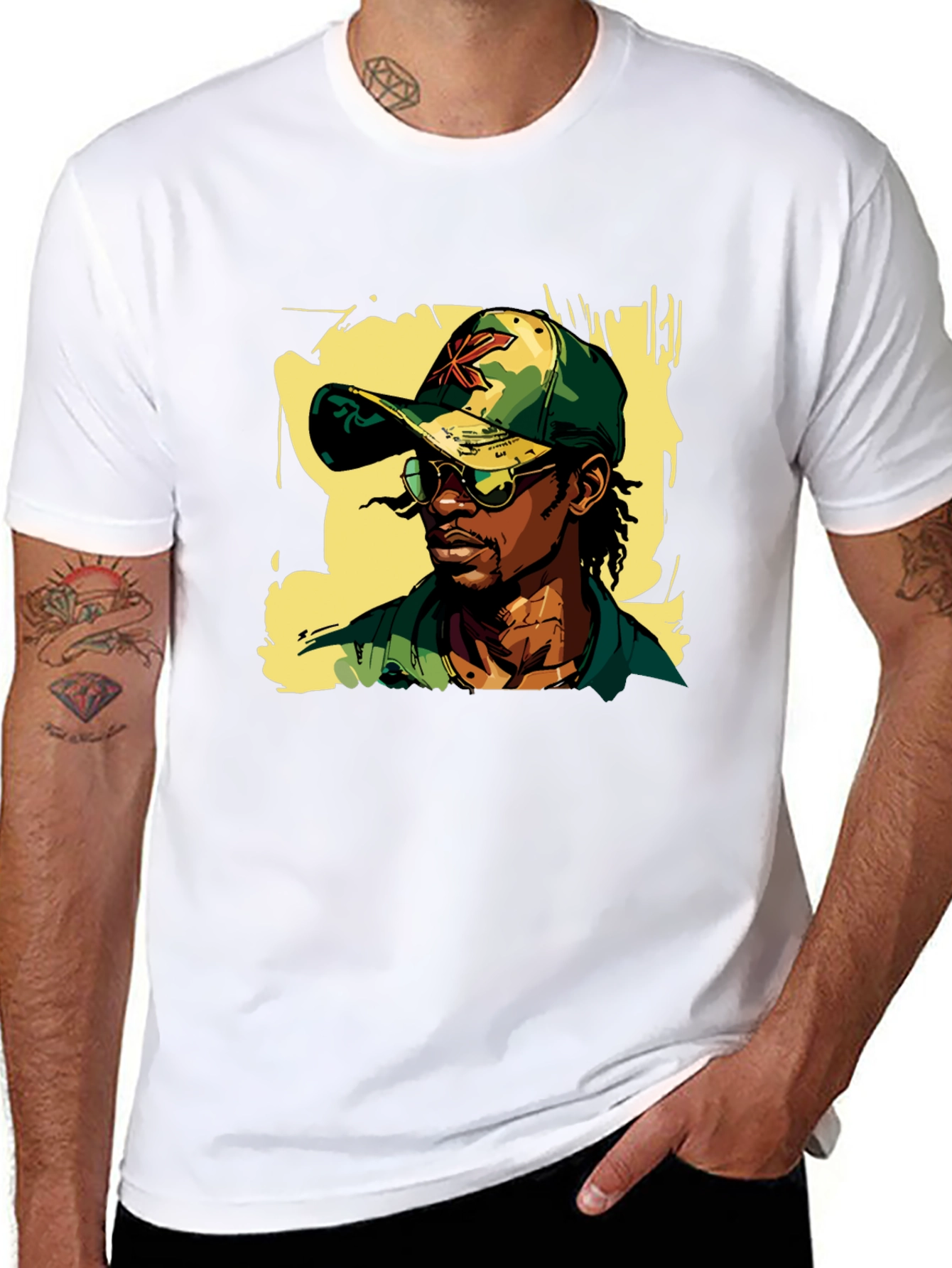 Cool Camo Cap Graphic Black T-Shirt