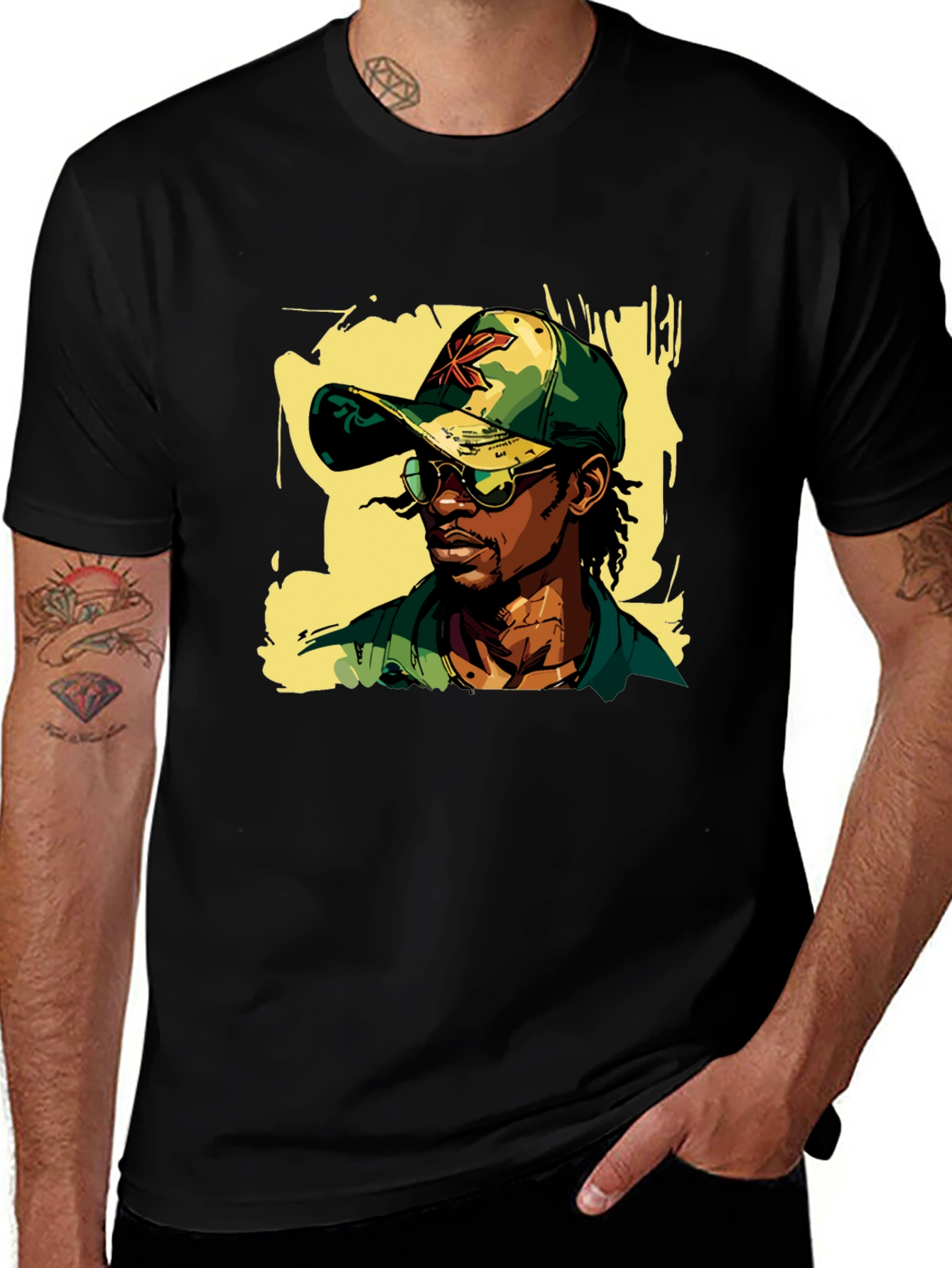 Cool Camo Cap Graphic Black T-Shirt