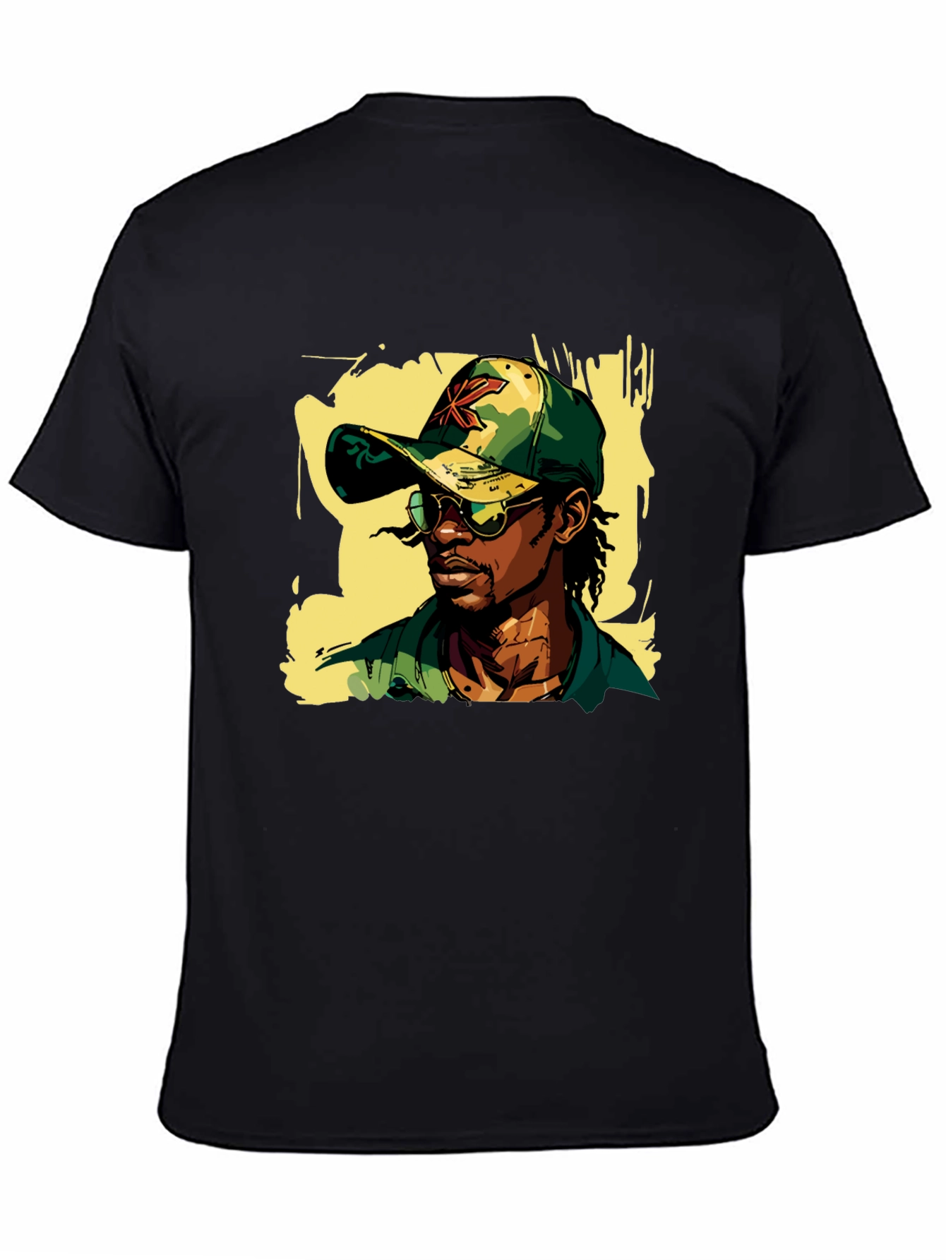 Cool Camo Cap Graphic Black T-Shirt