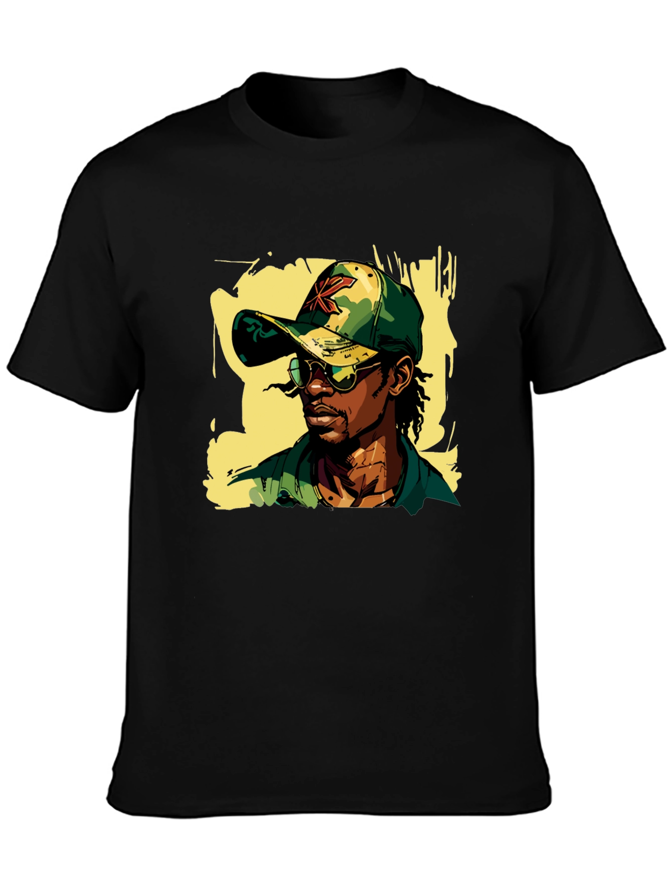 Cool Camo Cap Graphic Black T-Shirt