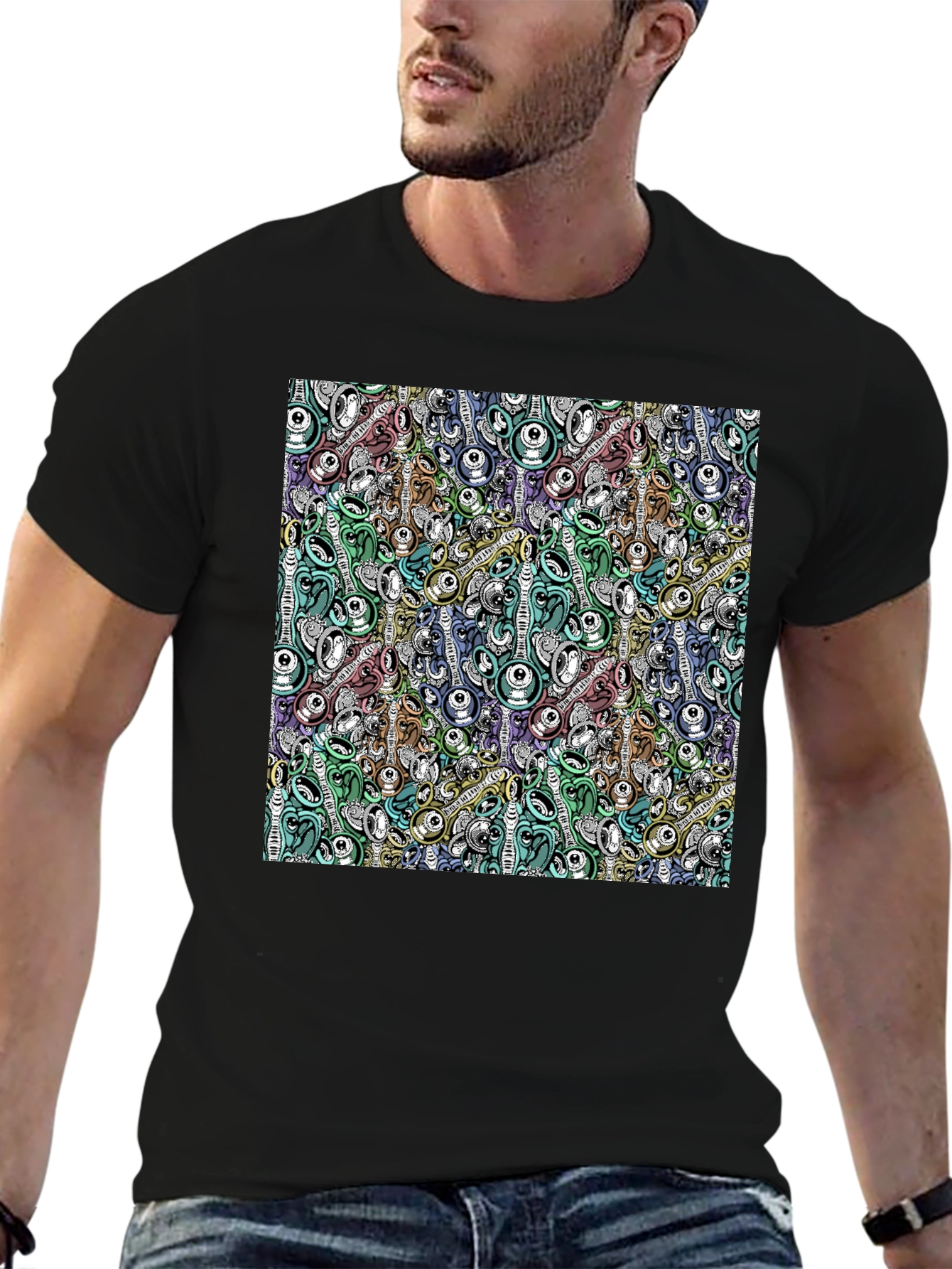 Abstract Art Print Black T-Shirt