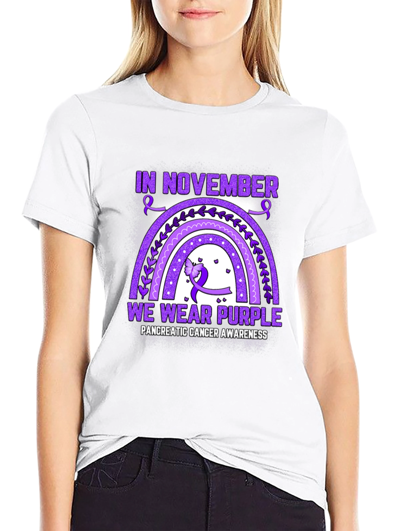 Pancreatic Cancer Awareness Purple Rainbow T-Shirt